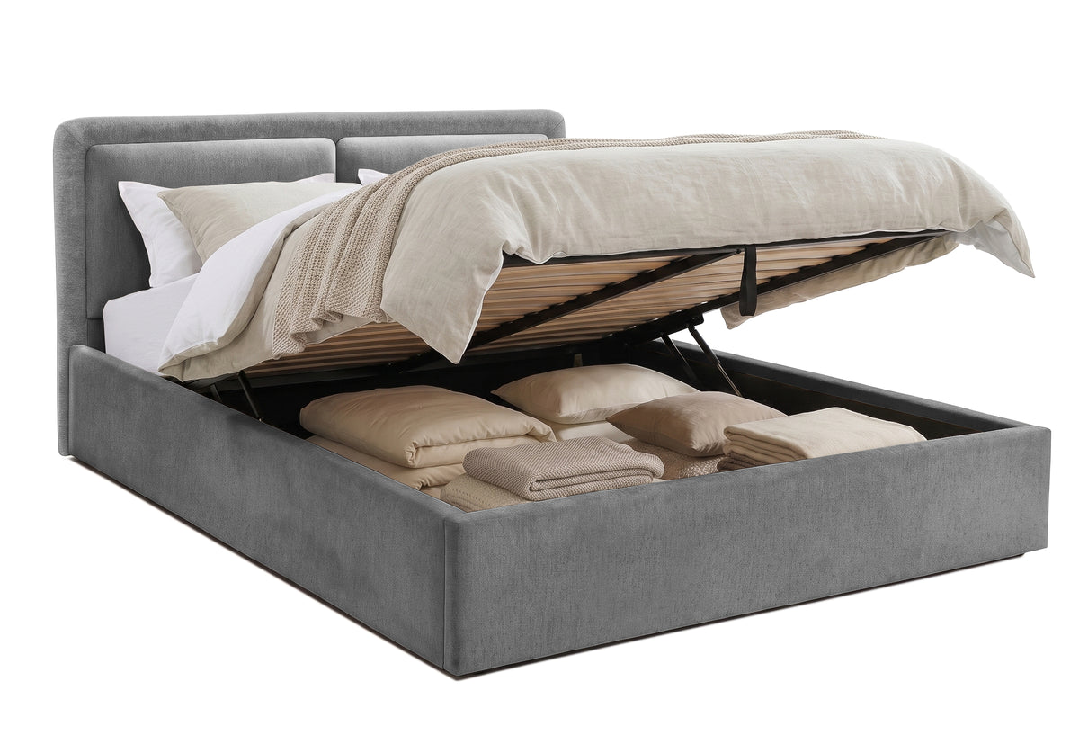 Pat Tapițat PIEMONTE, cu somieră rabatabilă și ladă de depozitare, #color_loft-gri