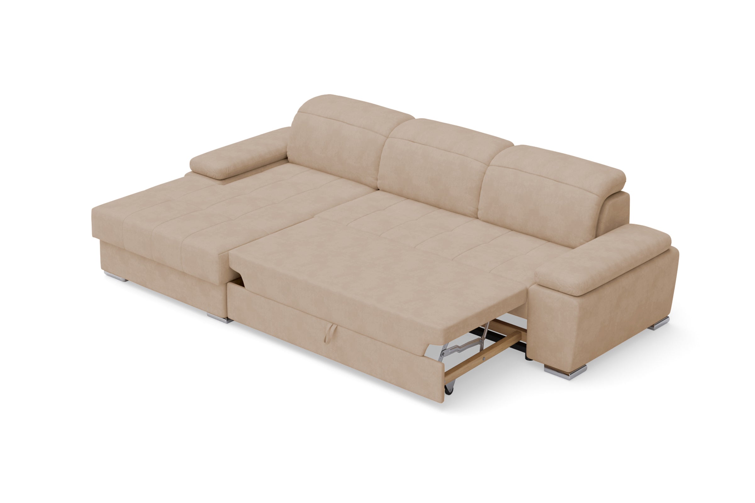 Colțar Extensibil TRENDY, cu ladă de depozitare, cu tetiere reglabile, varianta pe stânga, 295x170x105 cm, Crem cappuccino - Outlet