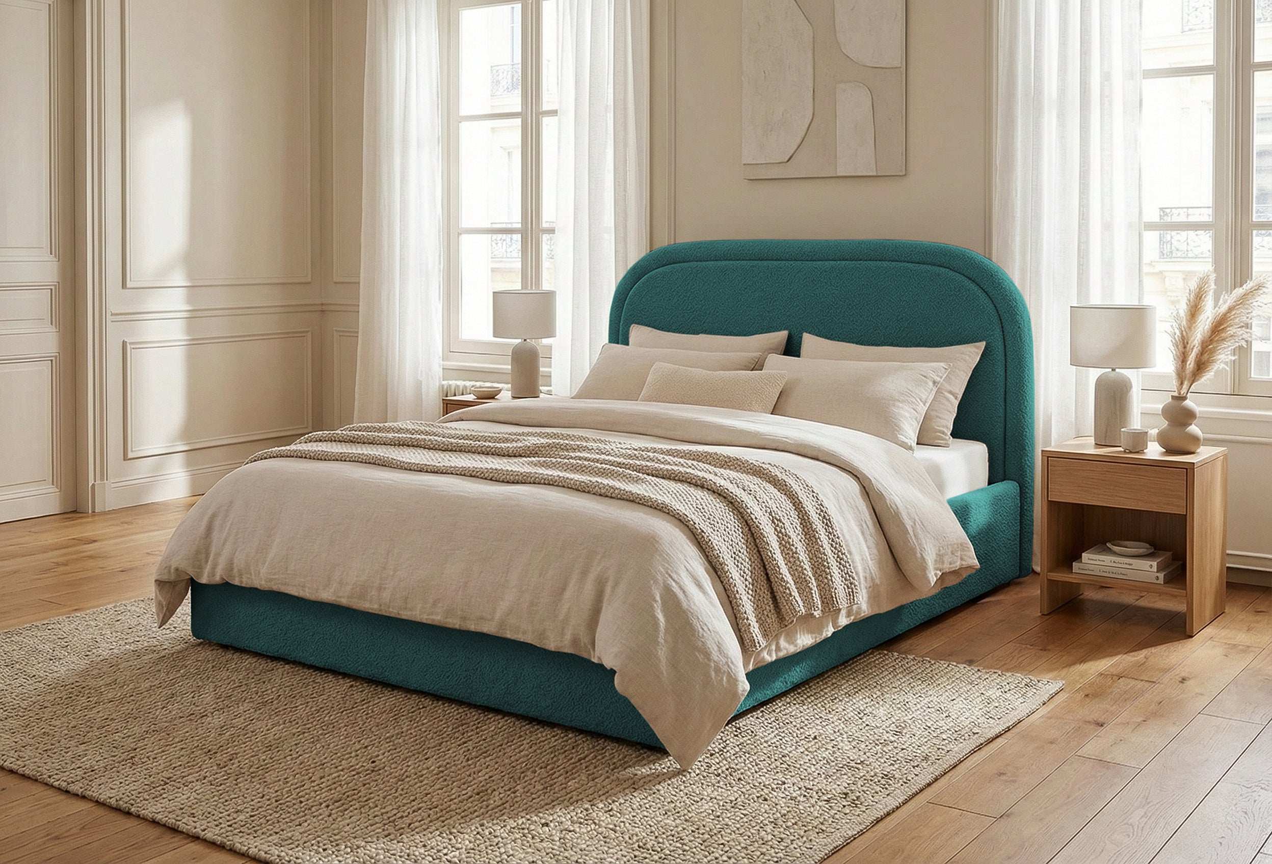 Pat Tapițat Cloud, cu somieră rabatabilă și ladă de depozitare, #color_Anthology-Turcoaz