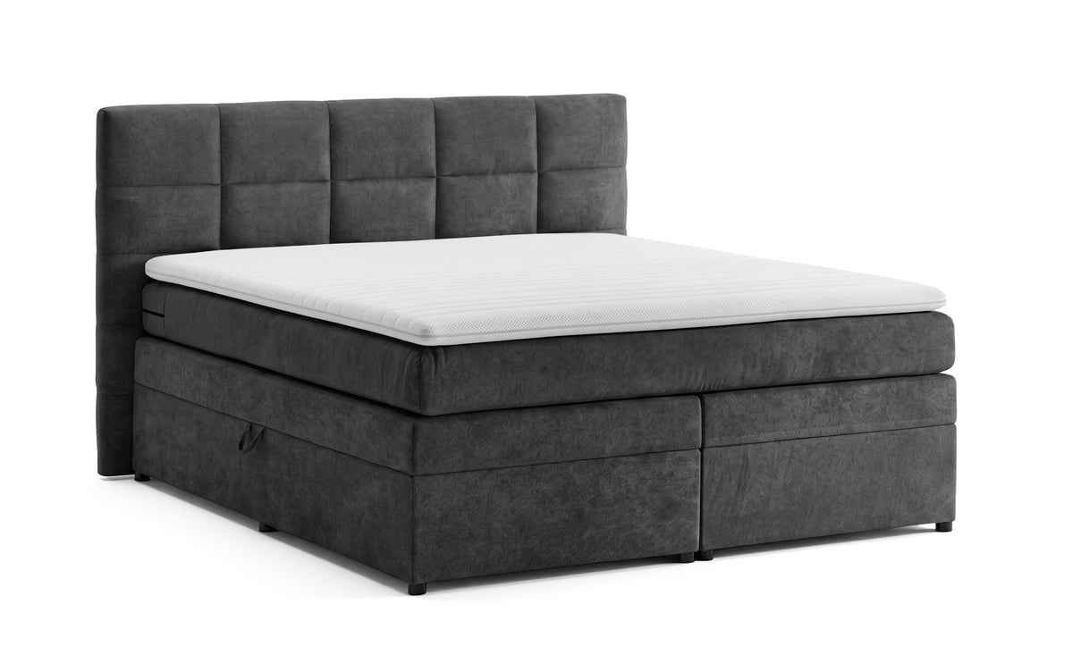 Pat Boxspring Gibson, cu lada de depozitare, Bej, Prestigehome.ro, Prestige, #Color_Gri-Inchis-Enjoy