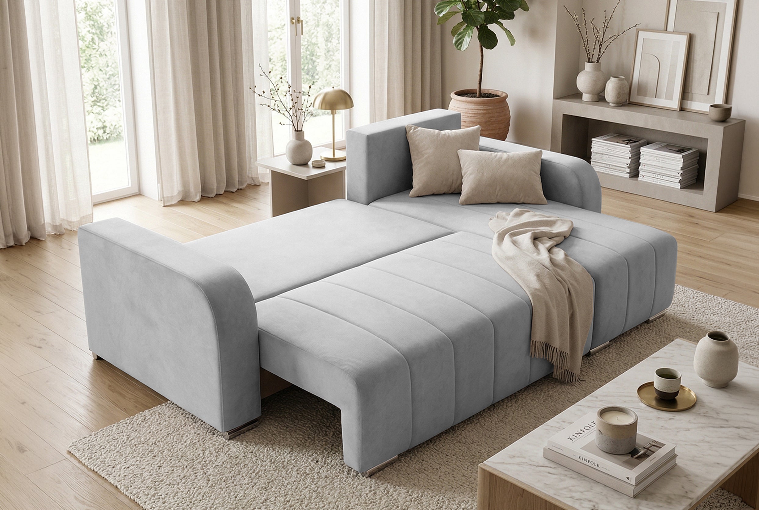Colțar Extensibil DIEGO, cu lada depozitare, sezlong interschimbabil, 230x190x93cm, Prestigehome.ro, #color_Gri-Deschis-Whisper