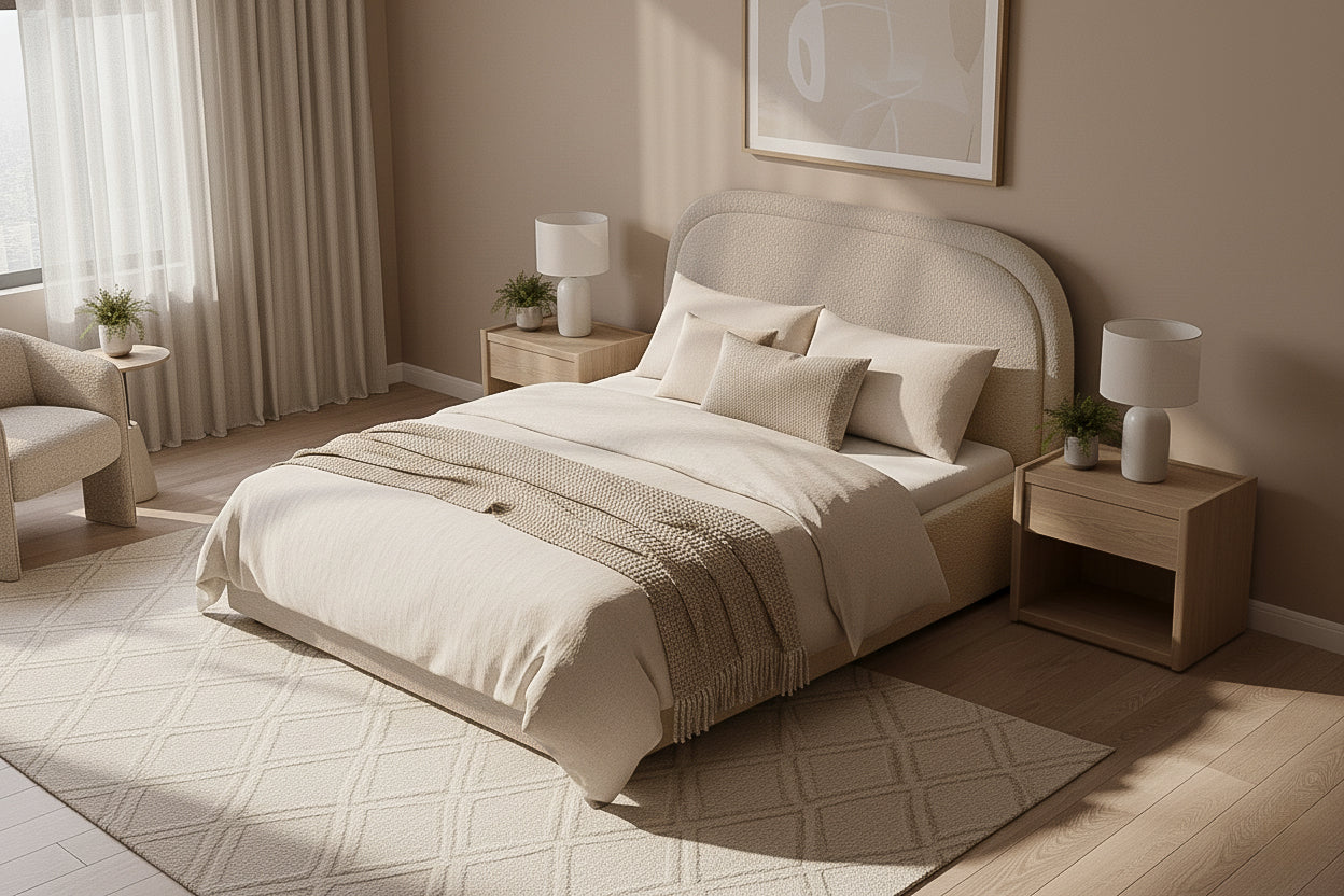 Pat Tapițat Cloud, cu somieră rabatabilă și ladă de depozitare, #color_Anthology-Bej