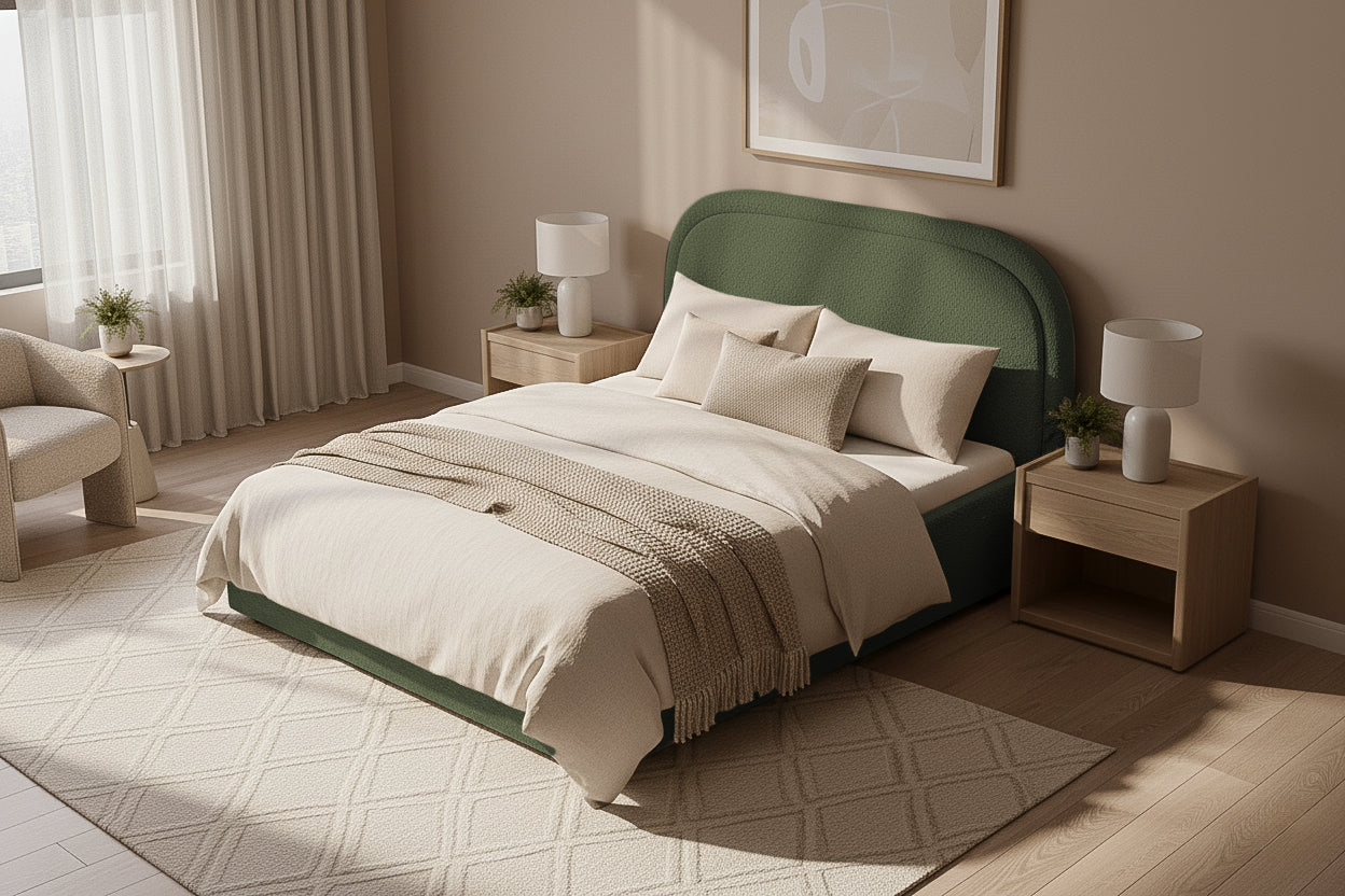 Pat Tapițat Cloud, cu somieră rabatabilă și ladă de depozitare, #color_Anthology-Verde