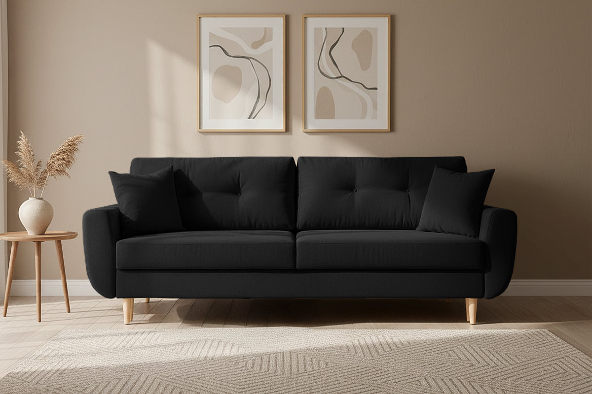 Canapea Extensibila 3 locuri HELSINKI, cu lada de depozitare, 225x100x90 cm, Negru - Prestigehome.ro - Canapea 3 Locuri - Prestige - #color_negru-enjoy