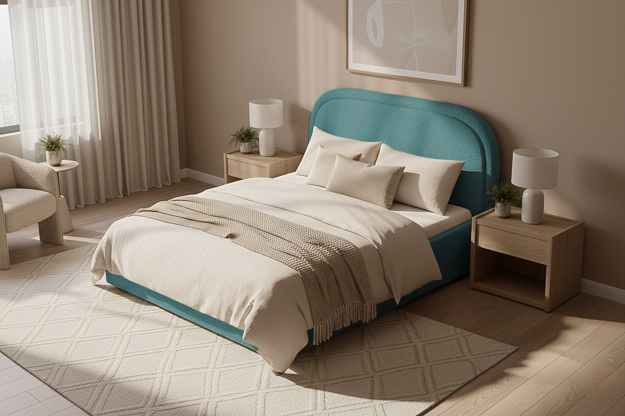 Pat Tapițat Cloud, cu somieră rabatabilă și ladă de depozitare, #color_Anthology-Turcoaz