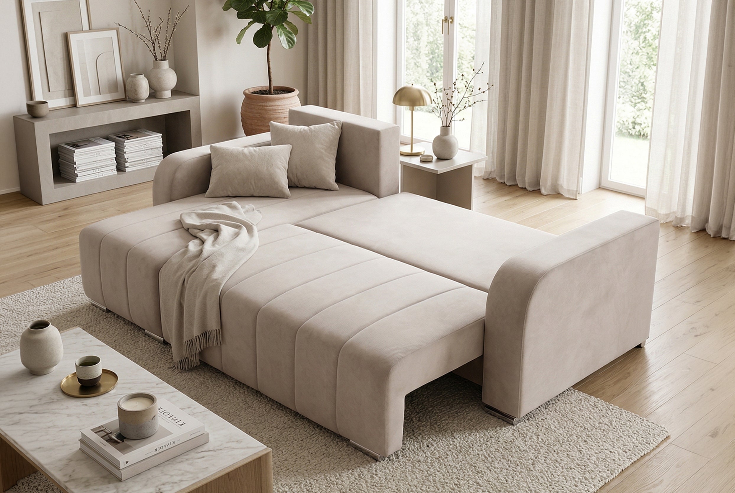 Colțar Extensibil DIEGO, cu lada depozitare, sezlong interschimbabil, 230x190x93cm, Prestigehome.ro, #color_Bej-Whisper