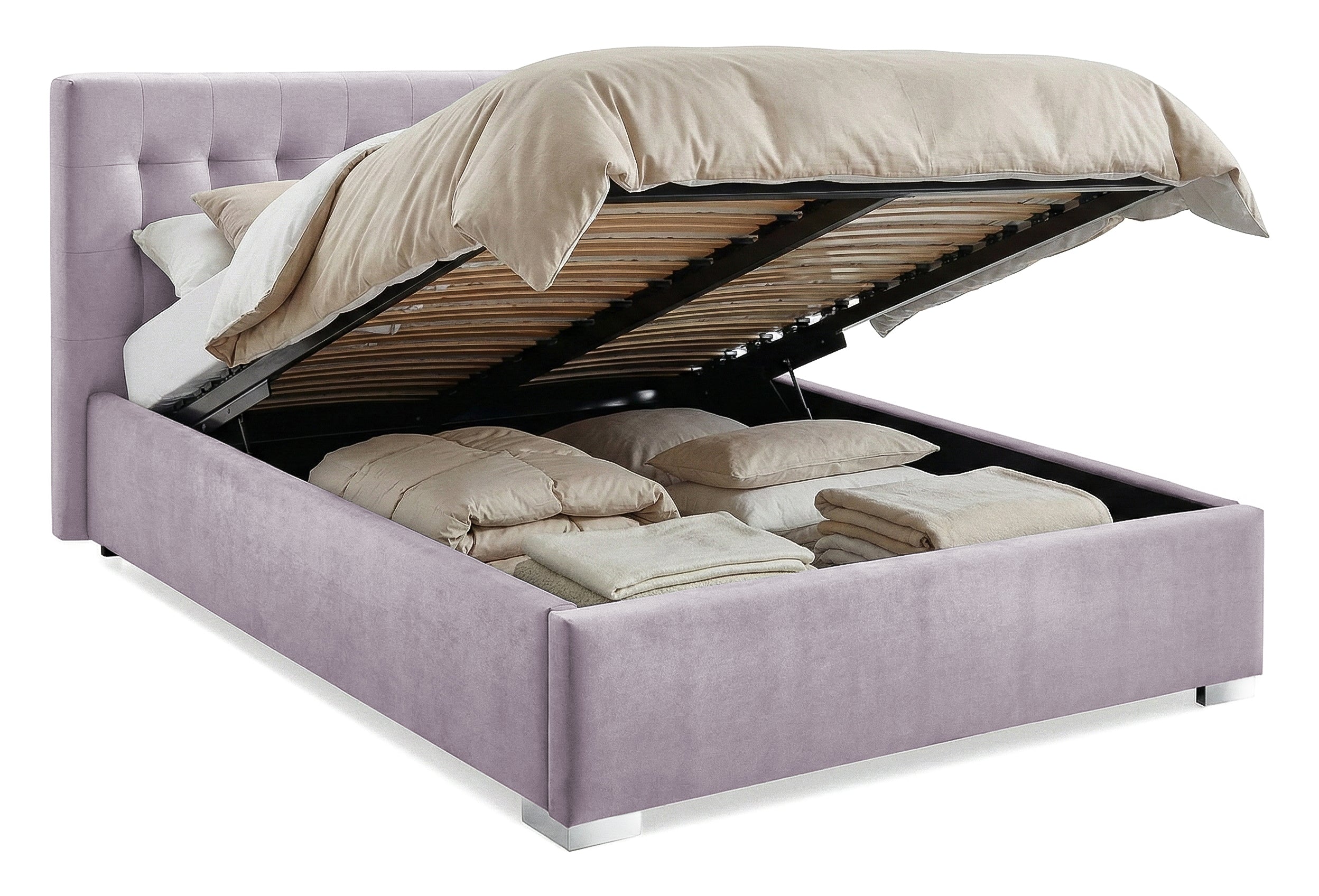 Pat Tapițat Strasbourg, cu somieră rabatabilă și ladă de depozitare, Prestigehome.ro, Prestige, #Color_swing-violet