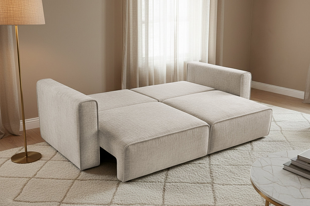 Canapea Extensibilă 3 locuri ZANETTO, cu 2 lăzi depozitare, 240x100x70 cm, #color_Crem-Onyx