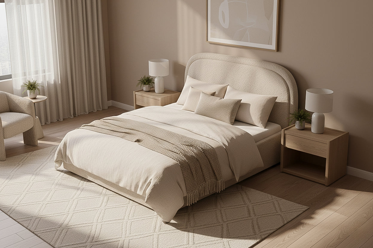 Pat Tapițat Cloud, cu somieră rabatabilă și ladă de depozitare, #color_Anthology-Crem