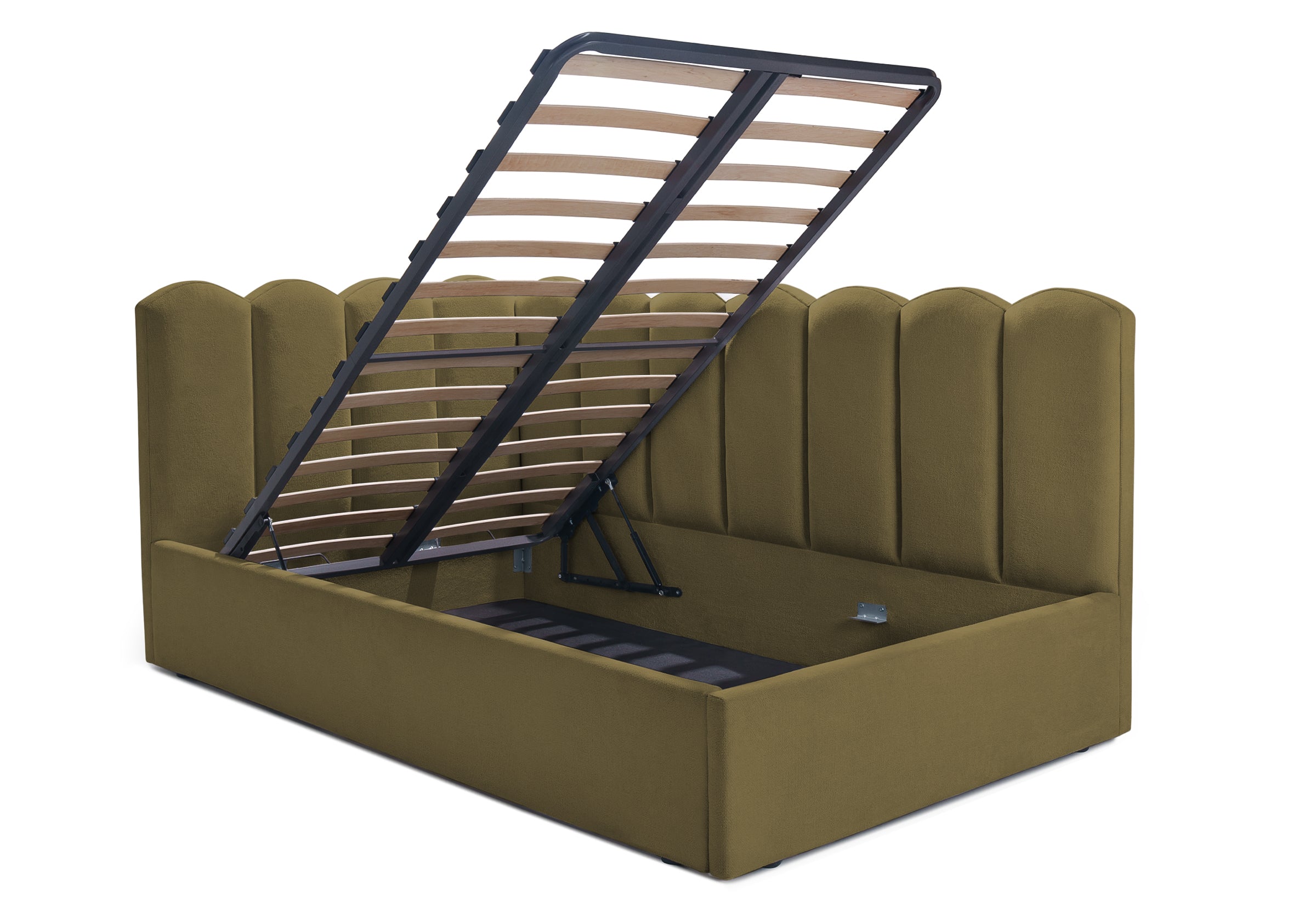 Pat Tapițat Princess de colț, cu somieră rabatabilă și ladă depozitare, #color_Verde-Olive-Mystery