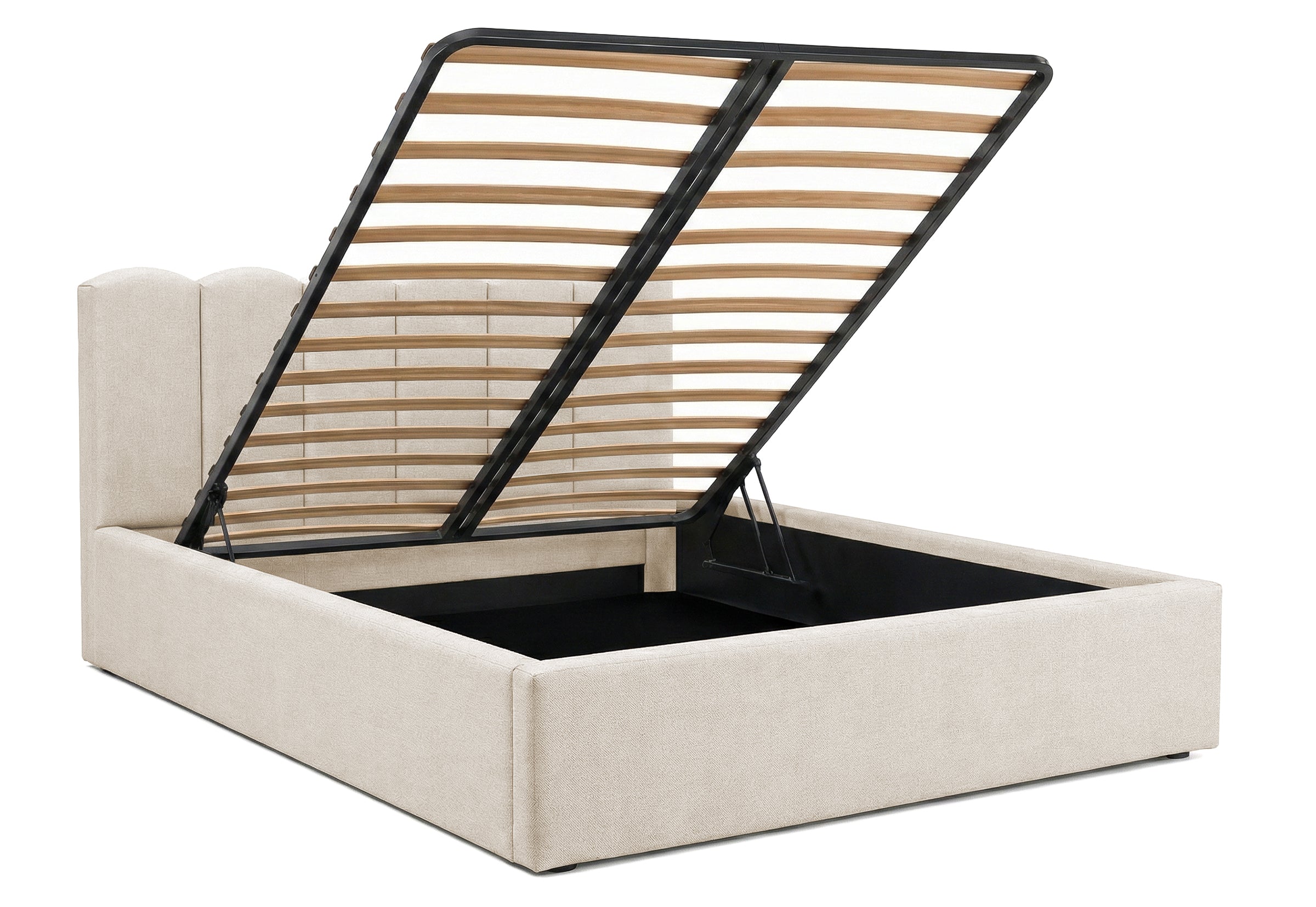 Pat Tapițat PRINCESS, cu somieră rabatabilă și ladă de depozitare, #color_Crem-Mystery