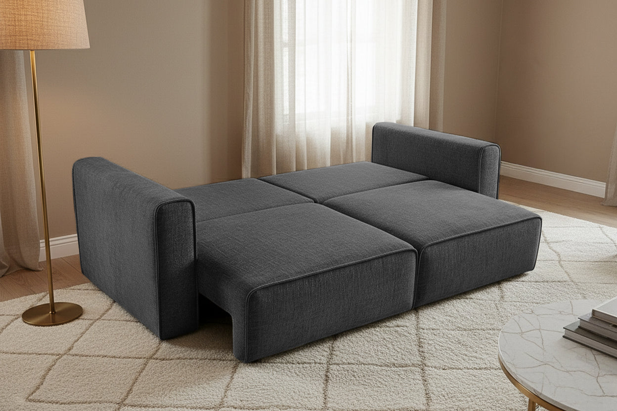 Canapea Extensibilă 3 locuri ZANETTO, cu 2 lăzi depozitare, 240x100x70 cm, #color_Gri-Onyx