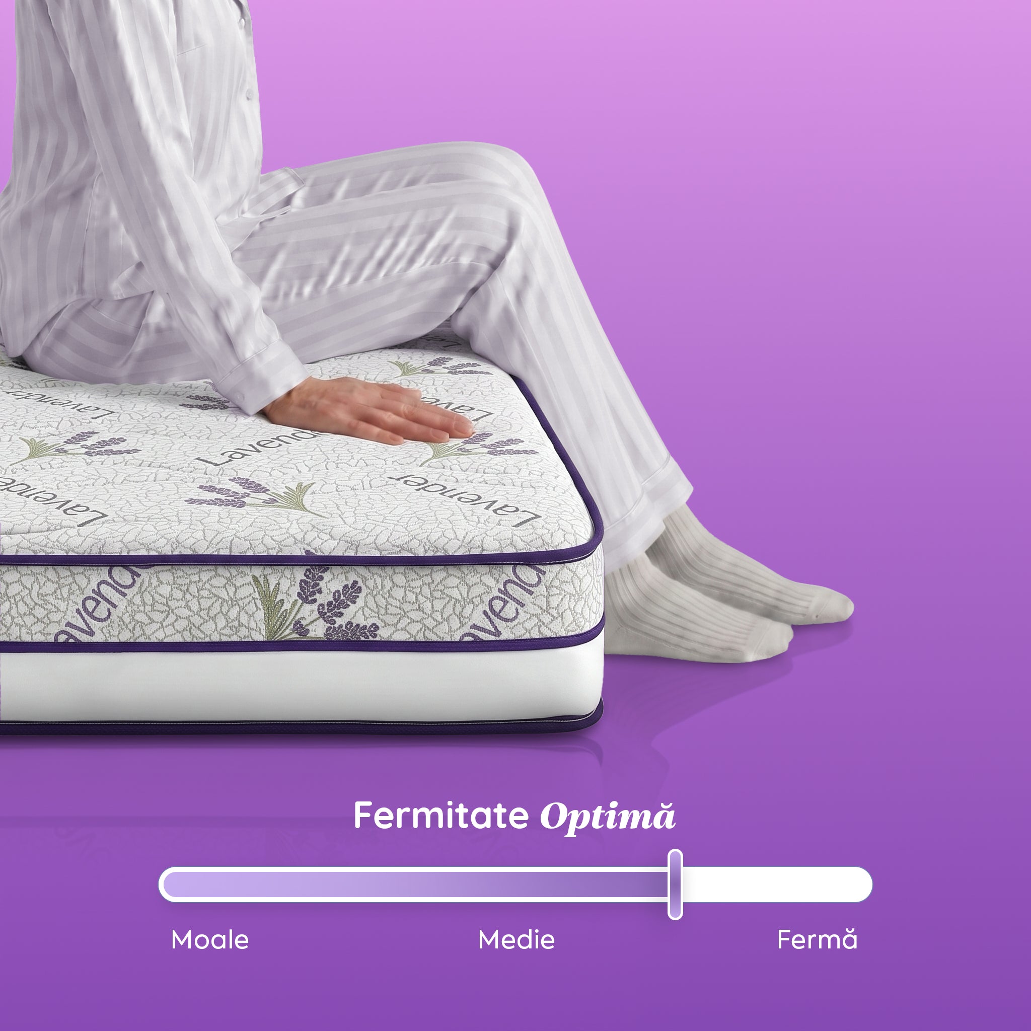 Saltea LAVENDER AIR HYGENE THERAPY,  husă detașabilă, superortopedică, cu spumă poliuretanică și arcuri, Grosime 25 cm - Prestige Home