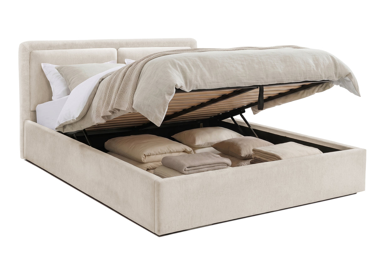 Pat Tapițat PIEMONTE, cu somieră rabatabilă și ladă de depozitare, #color_loft-crem