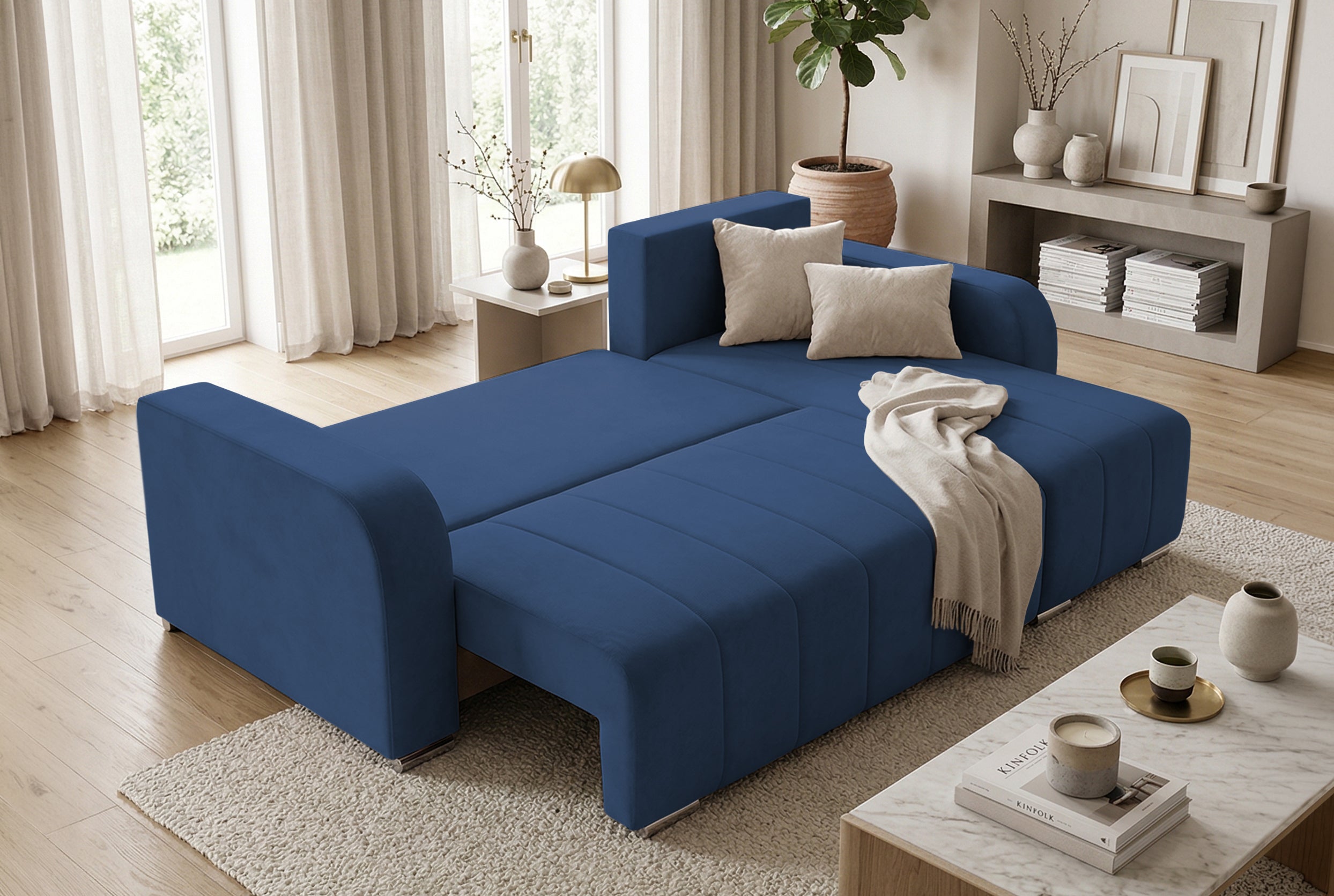 Colțar Extensibil DIEGO, cu lada depozitare, sezlong interschimbabil, 230x190x93cm, Prestigehome.ro, #color_Albastru-Whisper
