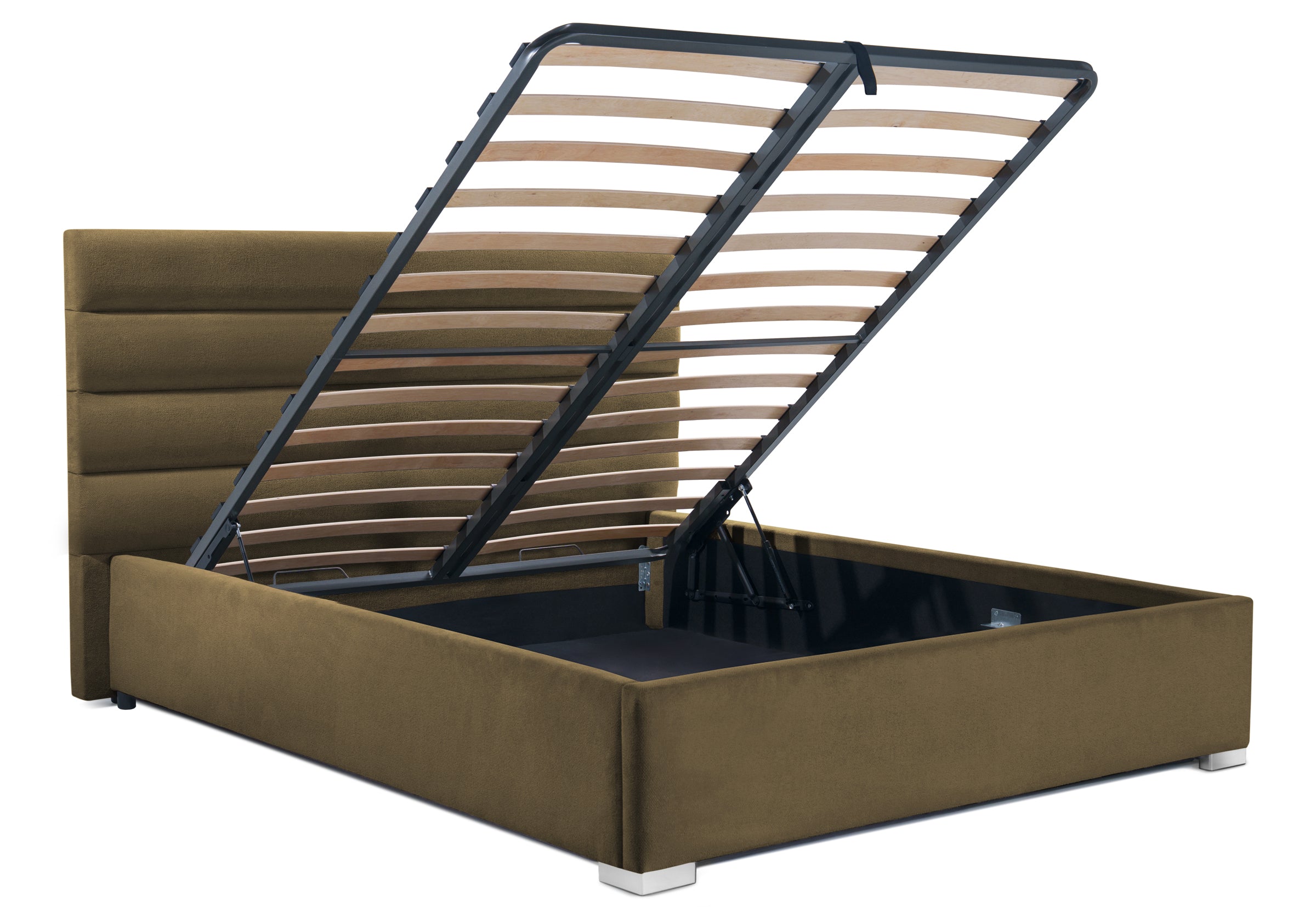 Pat Tapițat DIESIS , cu somieră rabatabilă și ladă de depozitare, #color_Verde-Olive-Mystery