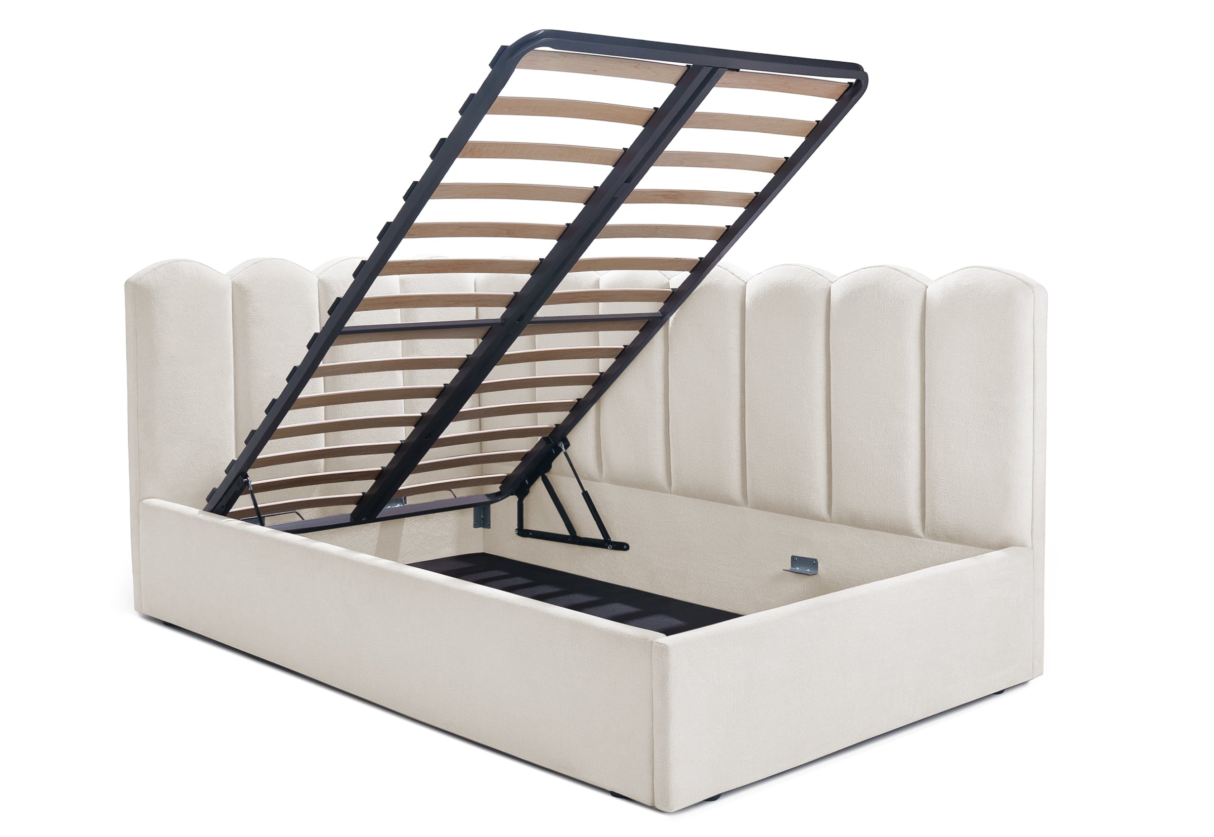 Pat Tapițat Princess de colț, cu somieră rabatabilă și ladă depozitare, #color_Ivoar-Mystery