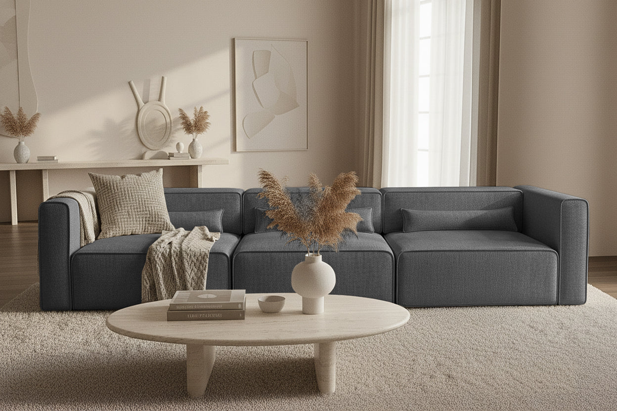 Canapea Extensibilă 4 locuri ZANETTO, cu 3 lăzi depozitare, 340x100x70 cm, #color_Gri-Onyx