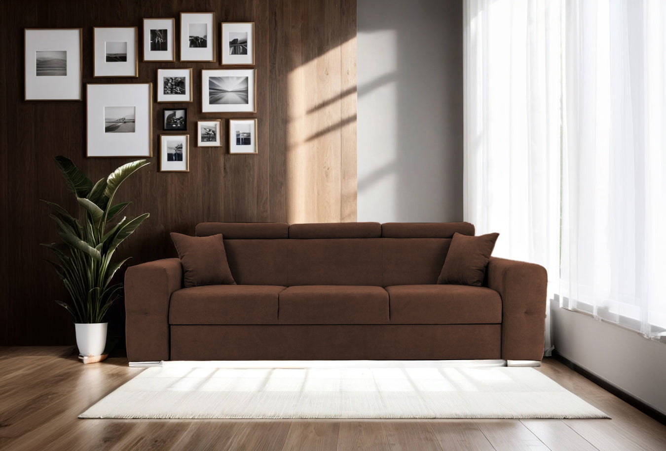 Canapea Extensibila 3 locuri BELLAGIO, cu tetiere, 235x95x85 cm - Prestigehome.ro - Canapea 3 Locuri - Prestige - #color_maro-enjoy