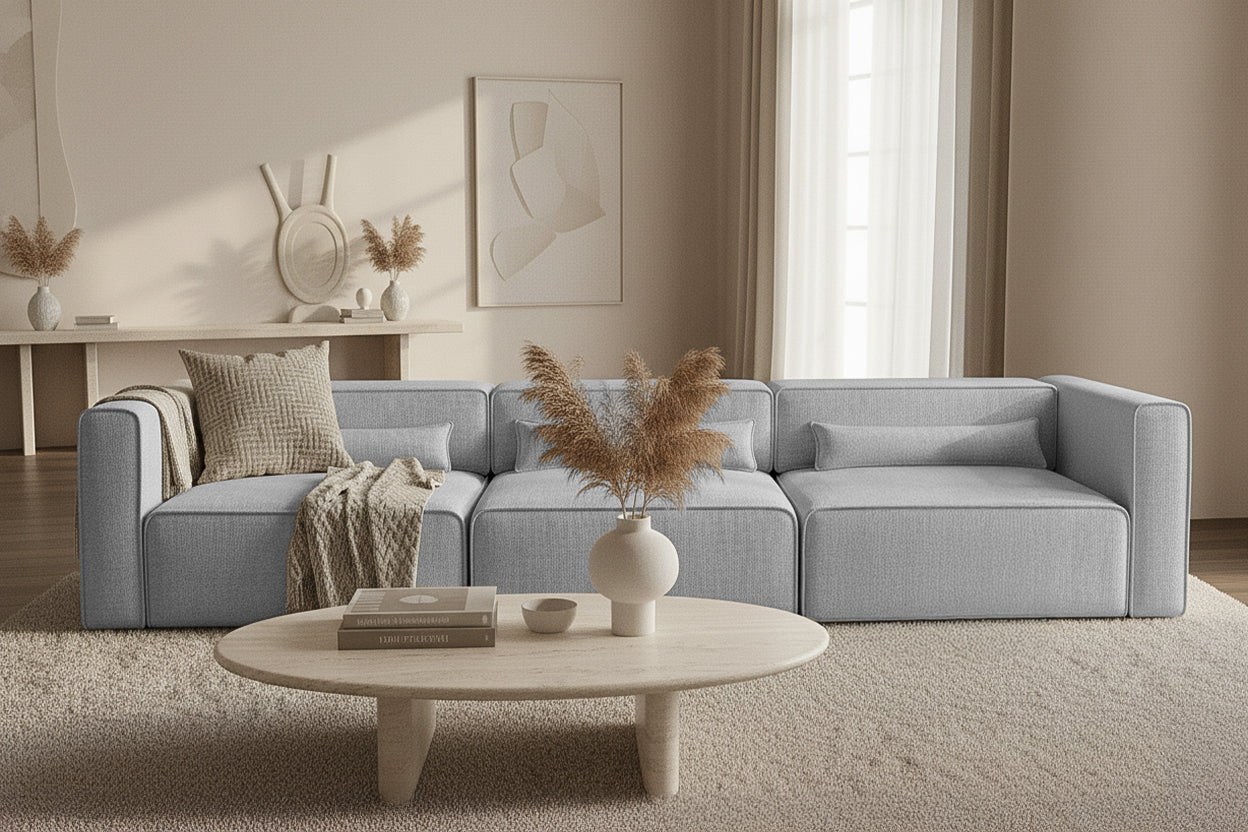 Canapea Extensibilă 4 locuri ZANETTO, cu 3 lăzi depozitare, 340x100x70 cm, #color_Gri-Argintiu-Onyx