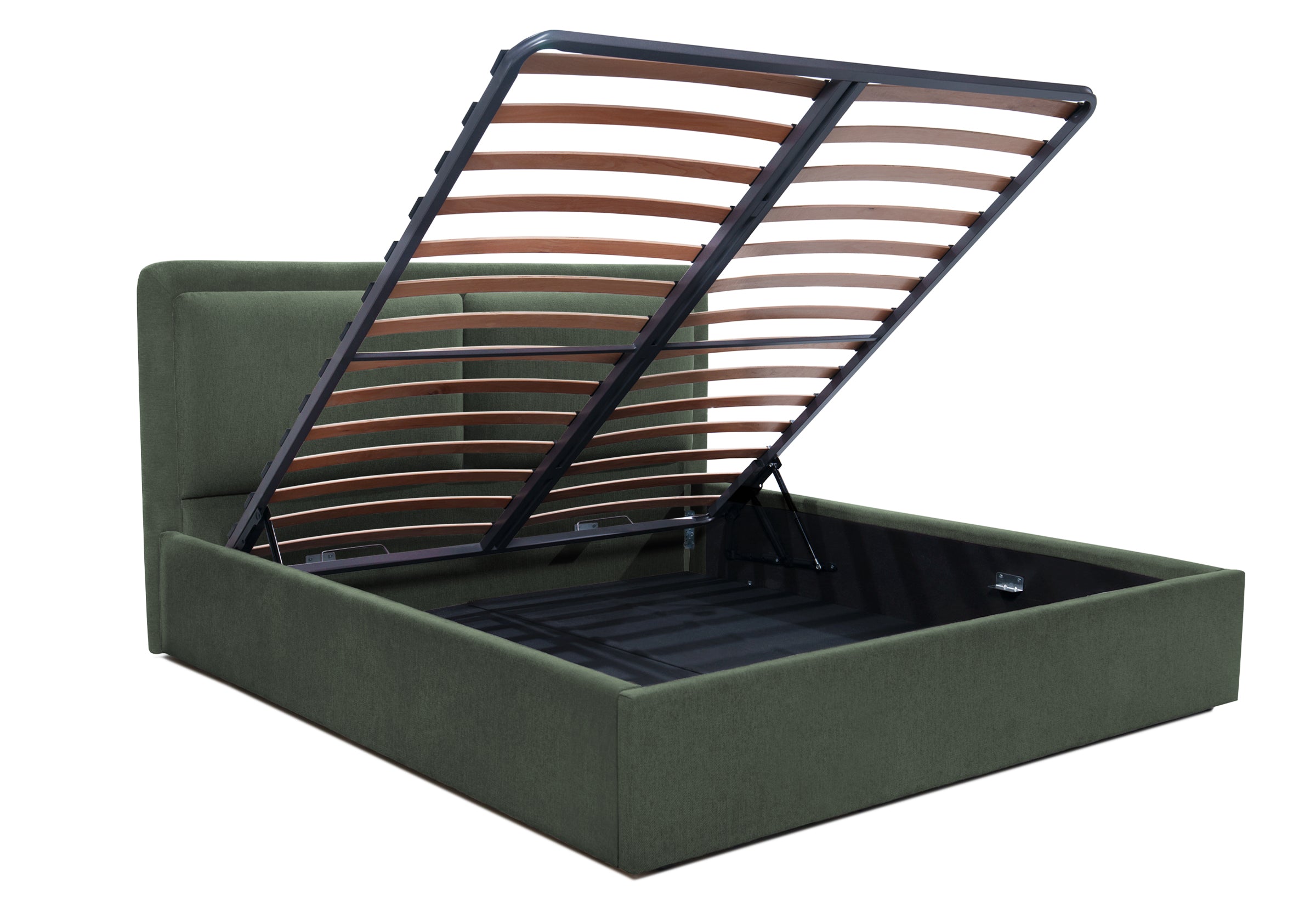 Pat Tapițat PIEMONTE, cu somieră rabatabilă și ladă de depozitare, #color_loft-verde-inchis