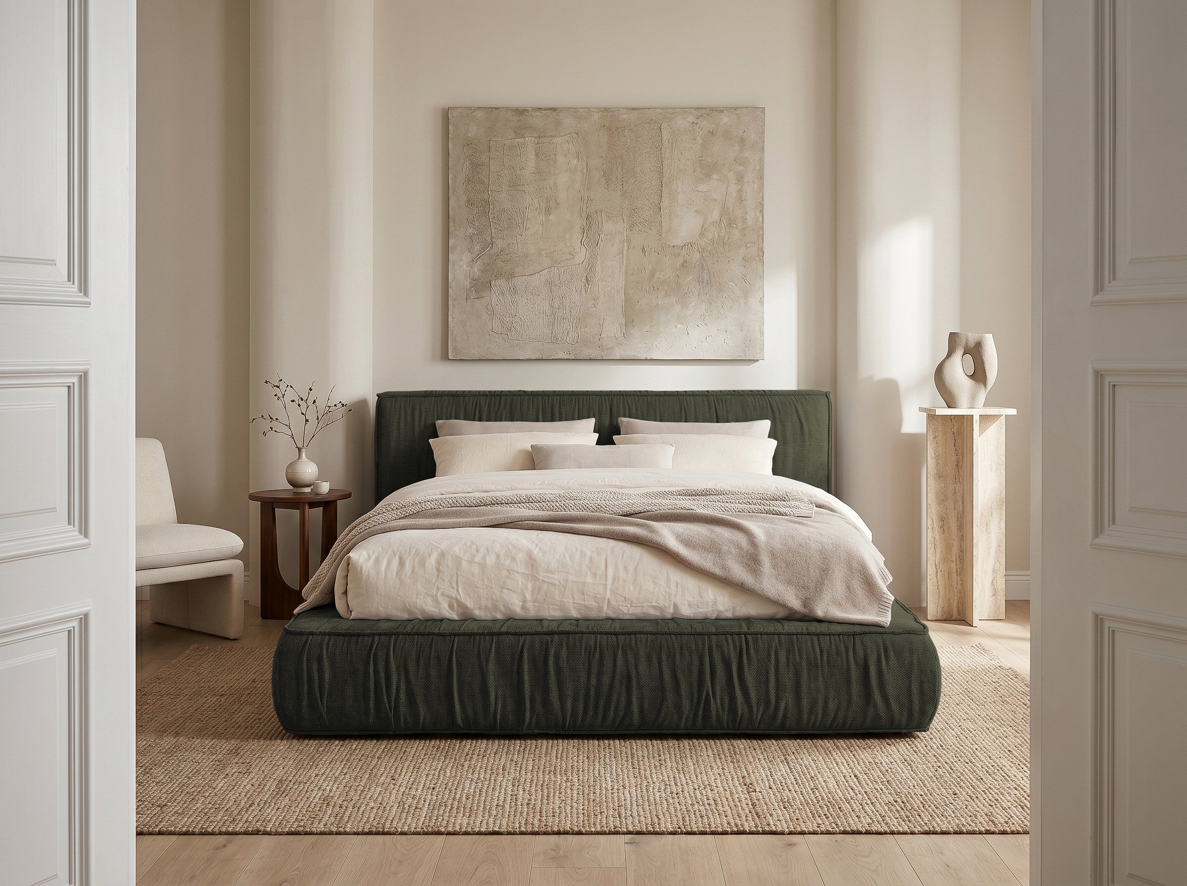 Pat Tapițat Primavara, cu somieră fixă, #color_Verde-Olive-Eden