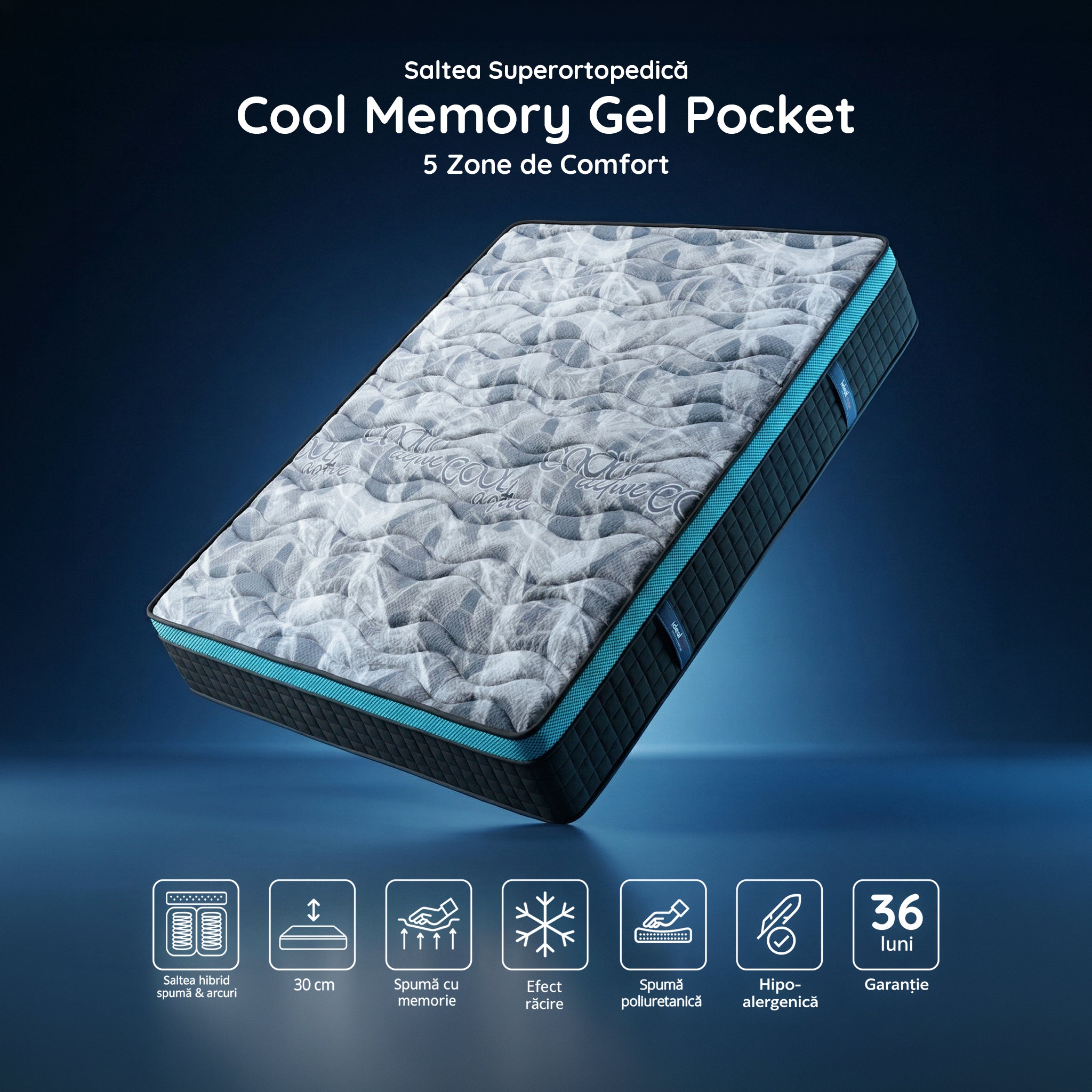 Saltea Ideal Sleep COOL MEMORY GEL POCKET 5 Zone, Arcuri individuale,