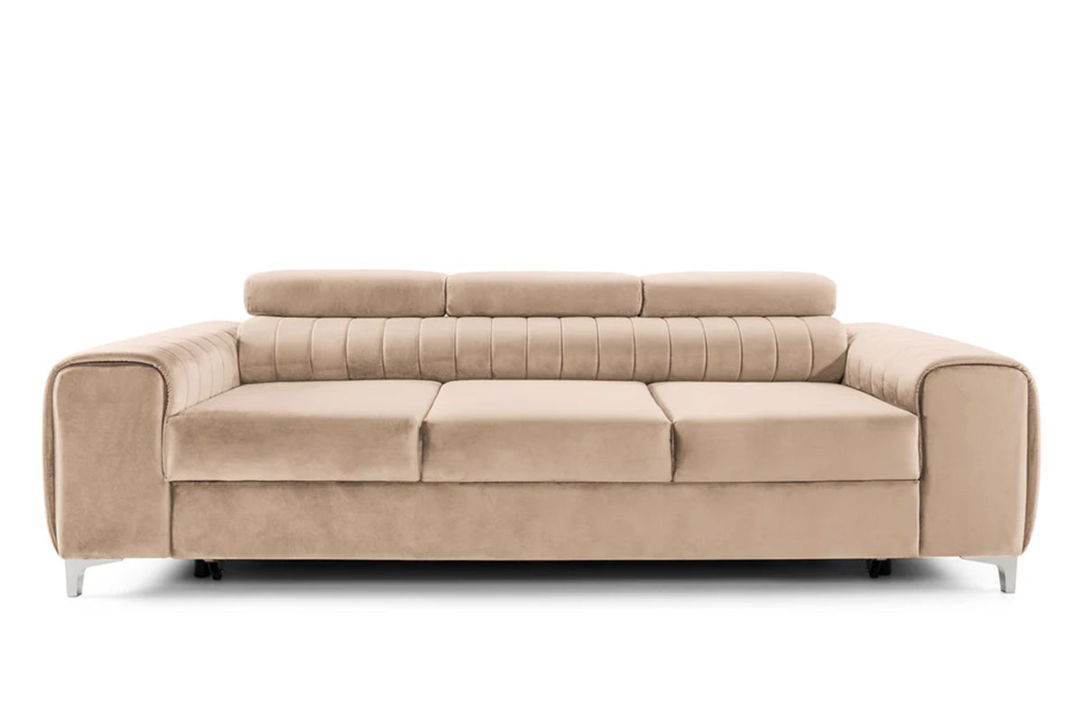 Canapea Extensibilă 3 locuri TIME, cu tetiere reglabile, cu suport lombar, 255x97x94 cm #color_Bej-Velluto