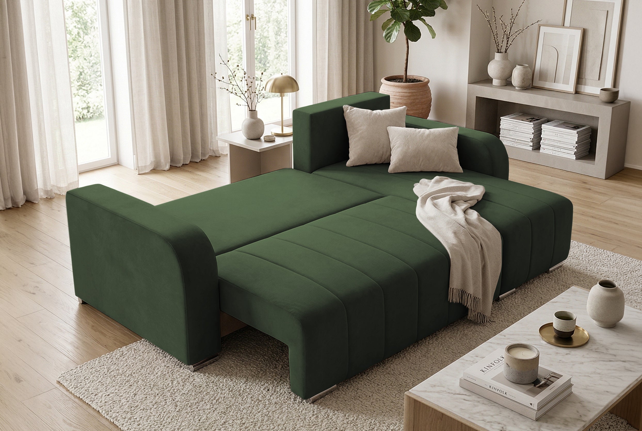 Colțar Extensibil DIEGO, cu lada depozitare, sezlong interschimbabil, 230x190x93cm, Prestigehome.ro, #color_Verde-Whisper