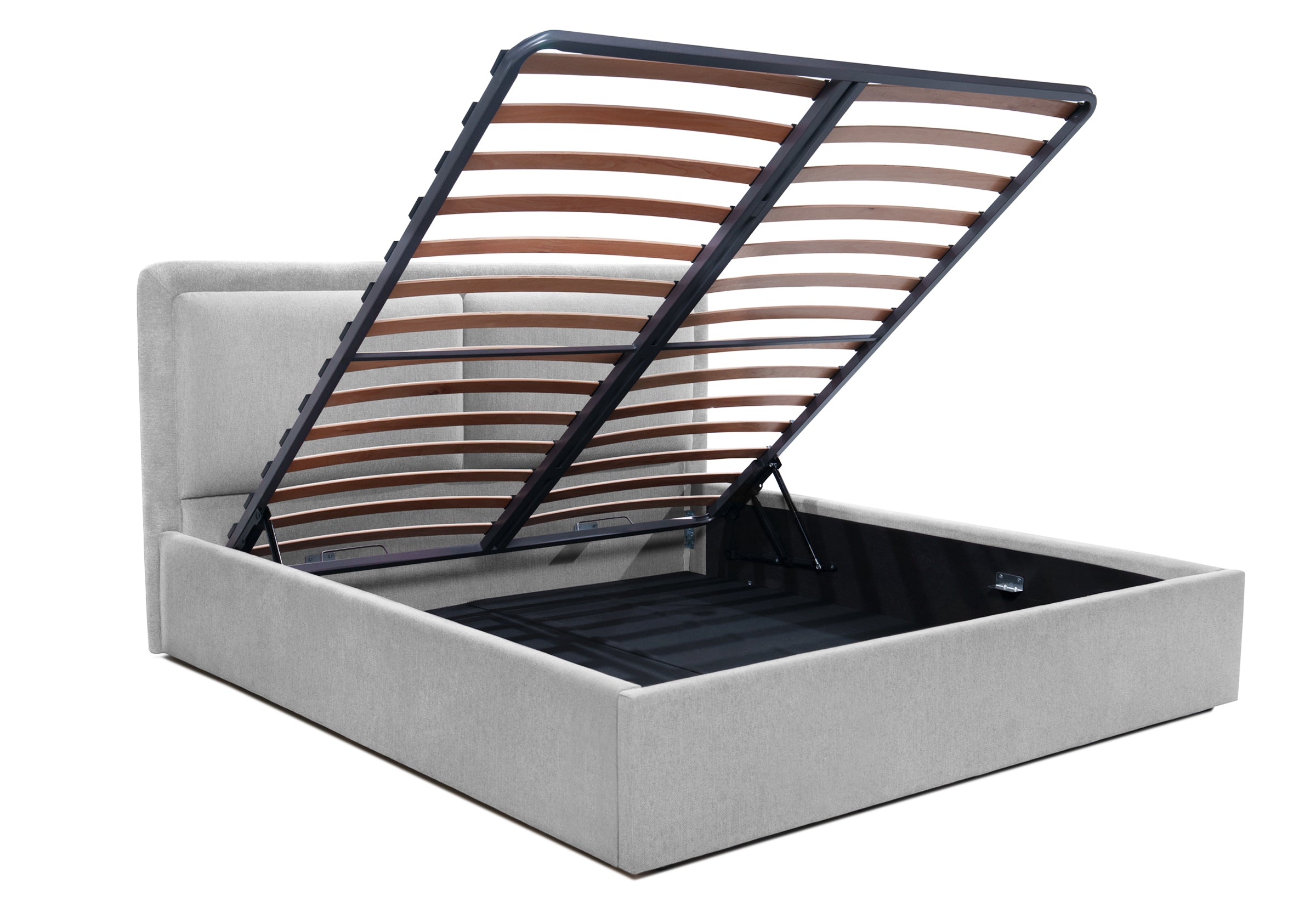 Pat Tapițat PIEMONTE, cu somieră rabatabilă și ladă de depozitare, #color_loft-gri-argintiu