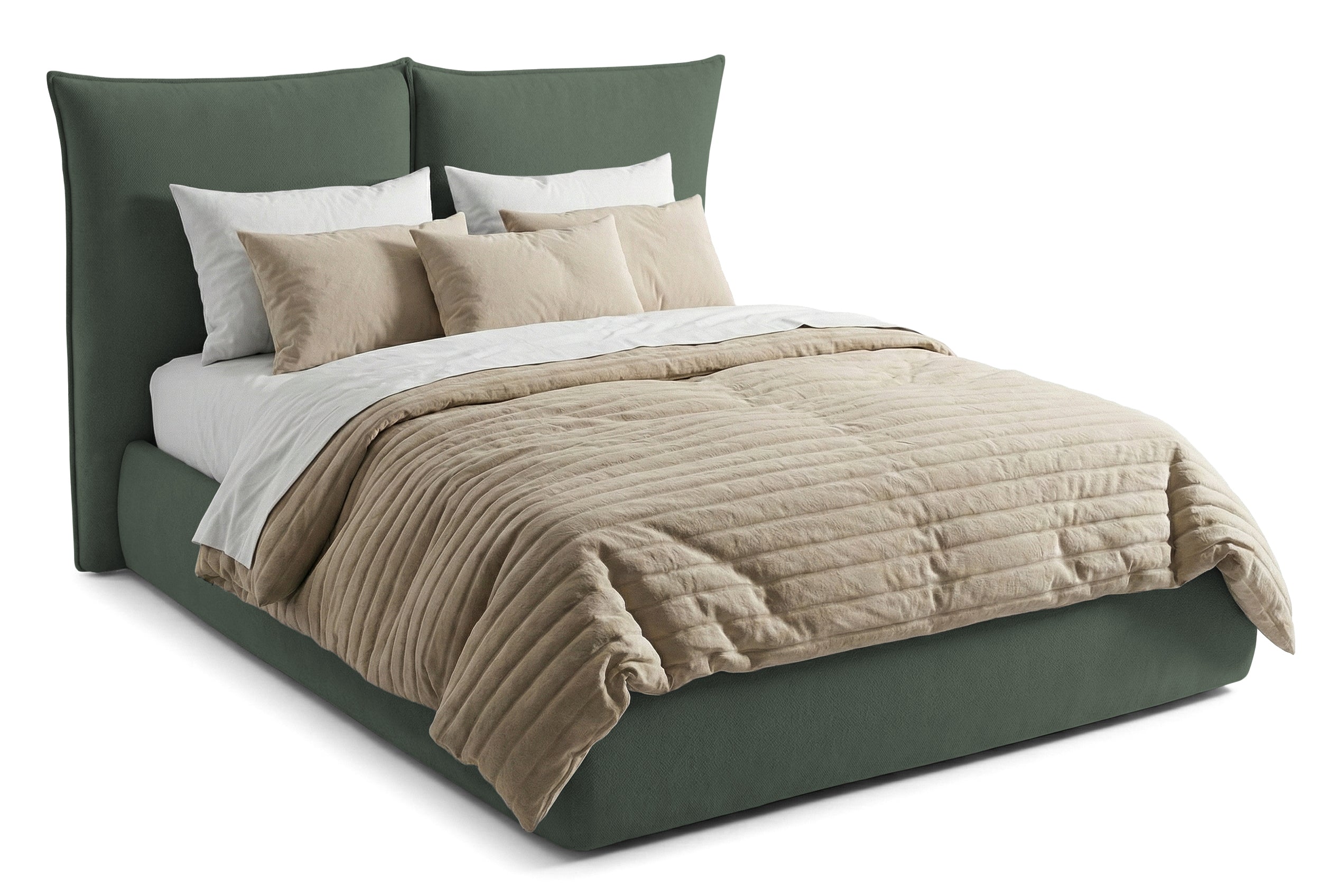 Pat Tapițat Rossi, cu somieră fixă și tăblie înaltă, verde inchis, #color_Verde-Inchis-Loft