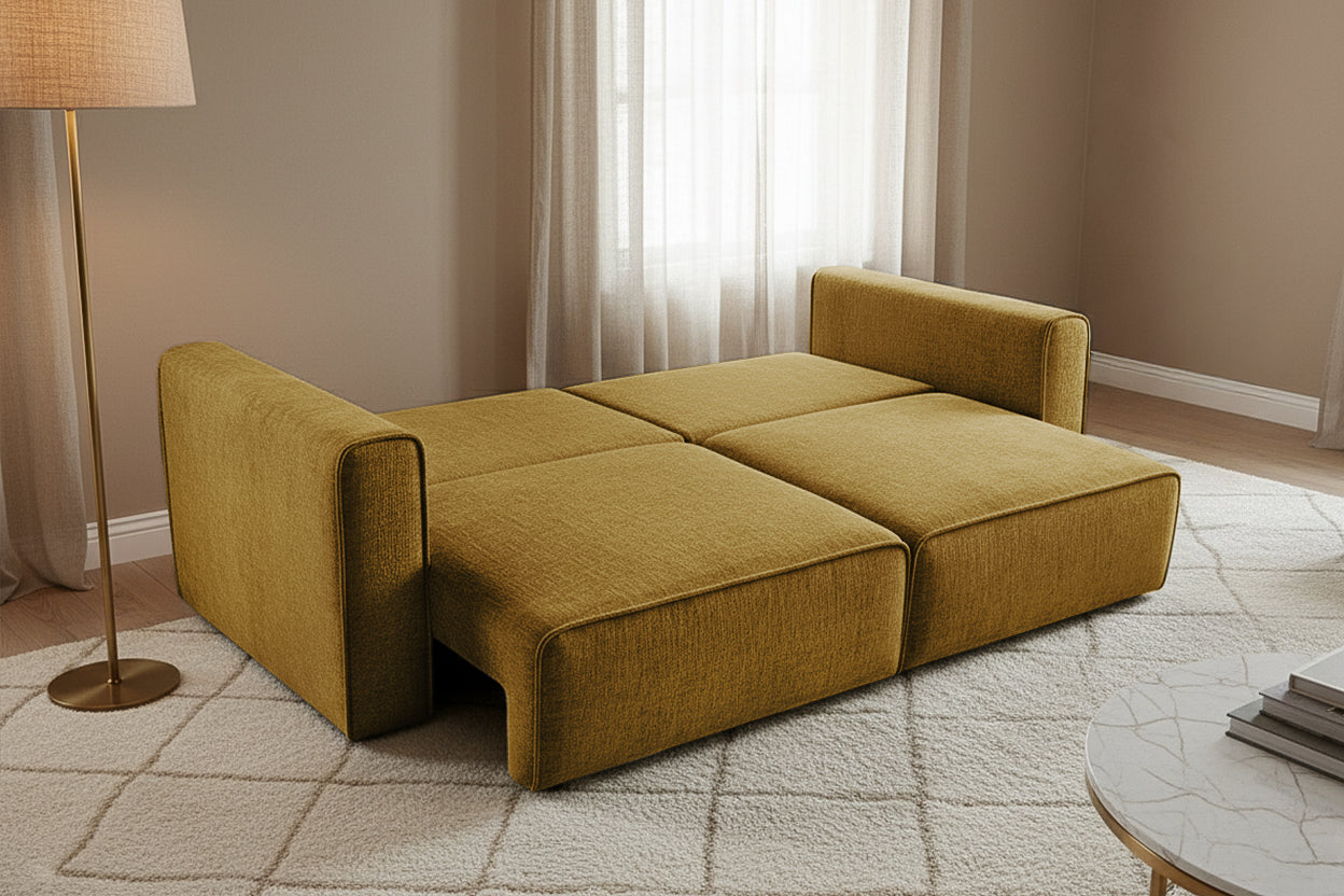 Canapea Extensibilă 3 locuri ZANETTO, cu 2 lăzi depozitare, 240x100x70 cm, #color_Galben-Onyx