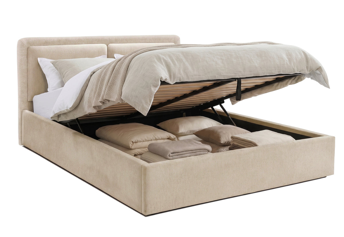Pat Tapițat PIEMONTE, cu somieră rabatabilă și ladă de depozitare, #color_loft-bej