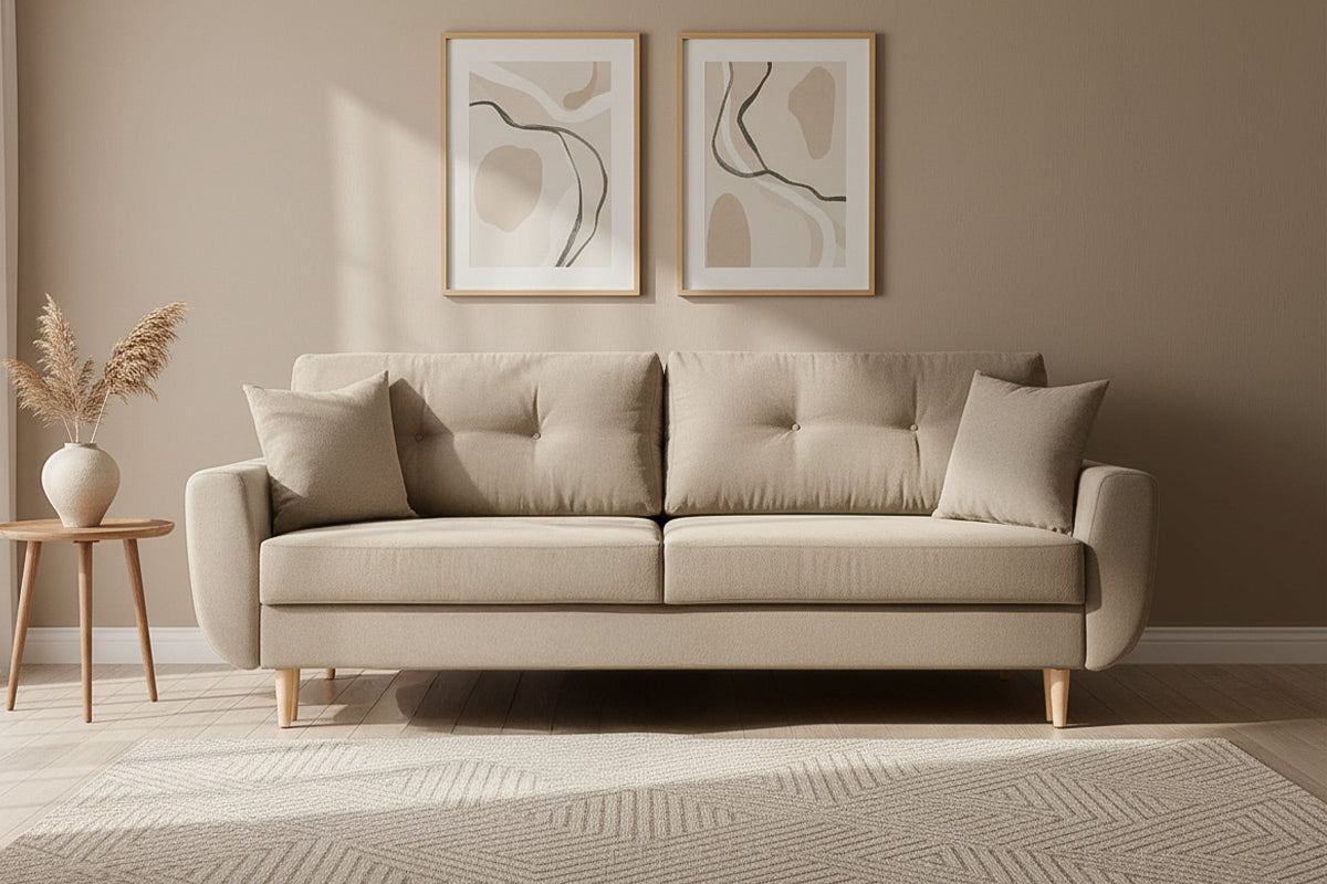 Canapea Extensibila 3 locuri HELSINKI, cu lada de depozitare, 225x100x90 cm, Bej - Prestigehome.ro - Canapea 3 Locuri - Prestige - #color_bej-enjoy