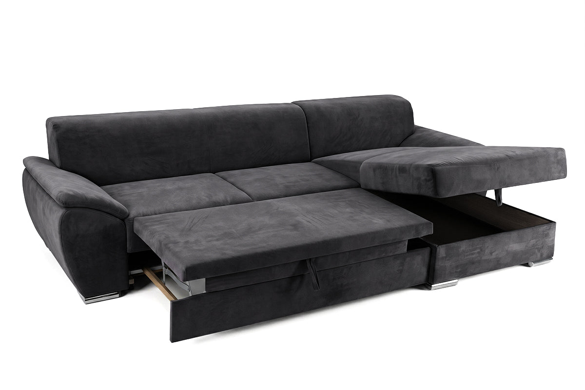 Colțar Extensibil PICASSO, cu ladă de depozitare, varianta dreapta, 295x168x80 cm, Negru Cerneală - Outlet