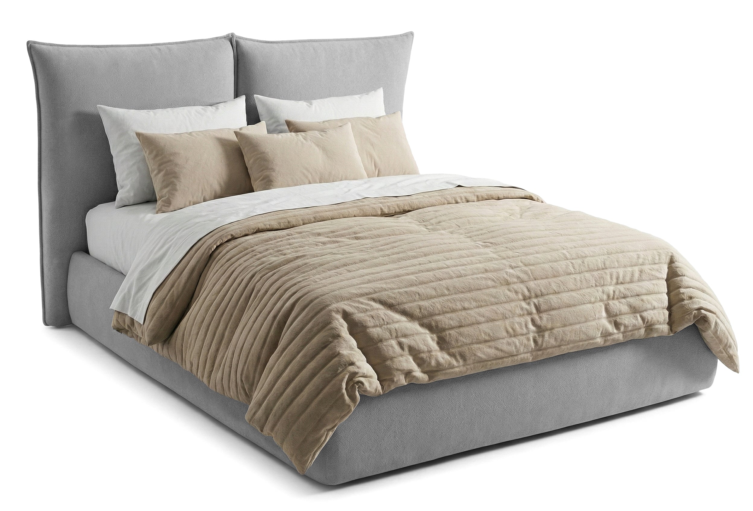 Pat Tapițat Rossi, cu somieră fixă și tăblie înaltă, gri deschis, #color_Gri-Deschis-Loft