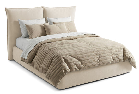 Pat Tapițat Rossi, cu somieră fixă și tăblie înaltă, bej, #color_Bej-Loft