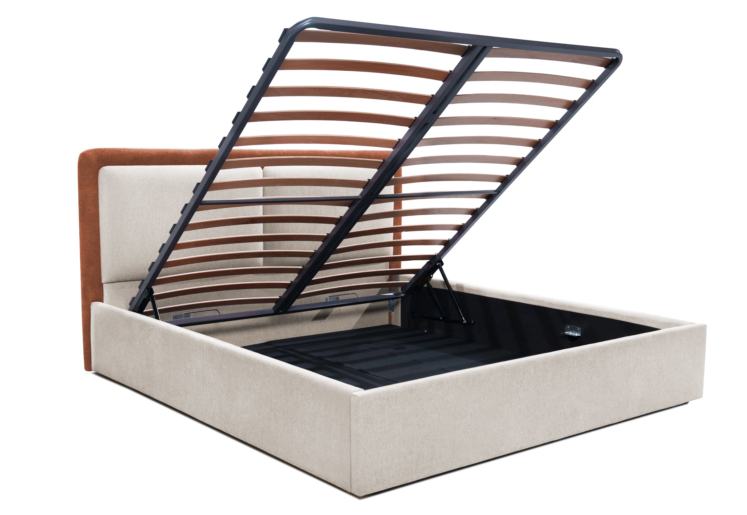 Pat Tapițat PIEMONTE, cu somieră rabatabilă și ladă de depozitare, #color_loft-rust-crem