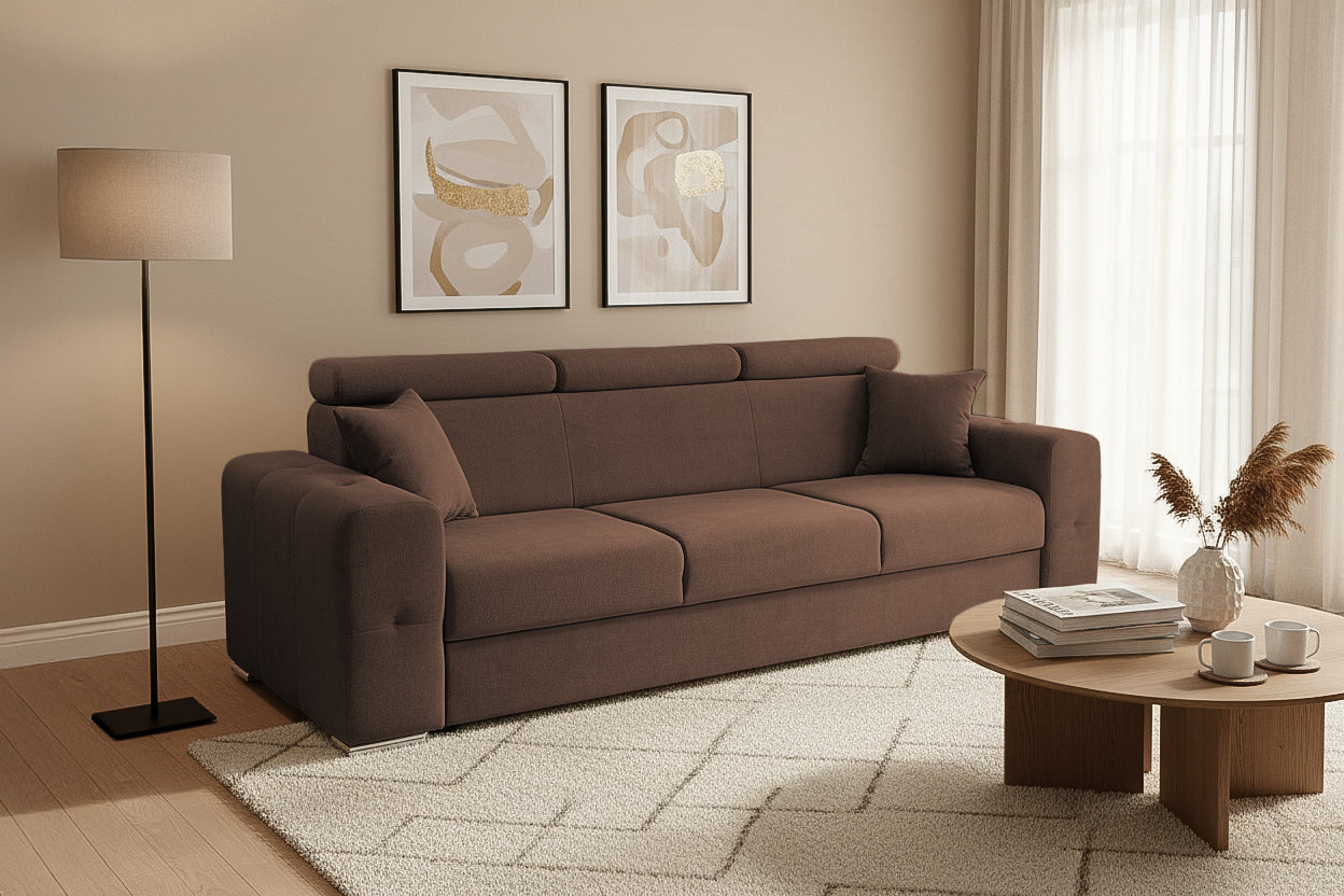 Canapea Extensibila 3 locuri BELLAGIO, cu tetiere, 235x95x85 cm - Prestigehome.ro - Canapea 3 Locuri - Prestige - #color_maro-enjoy