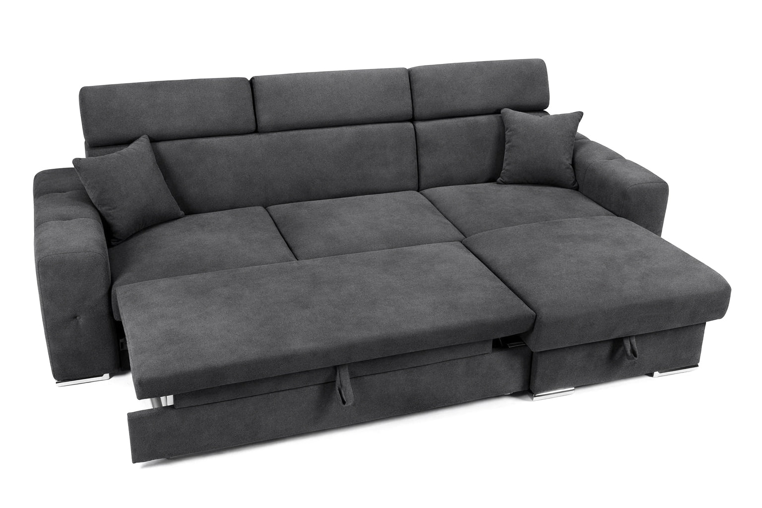 Colțar Extensibil BELLAGIO, șezlong interschimbabil, cu ladă de depozitare, cu tetiere reglabile, 280x170x100, Antracit - Outlet