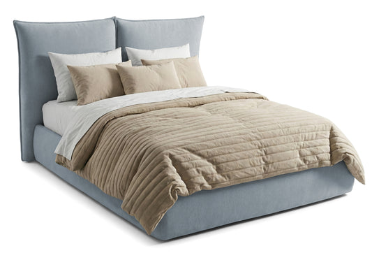 Pat Tapițat Rossi, cu somieră fixă și tăblie înaltă, albastru, #color_Albastru-Loft