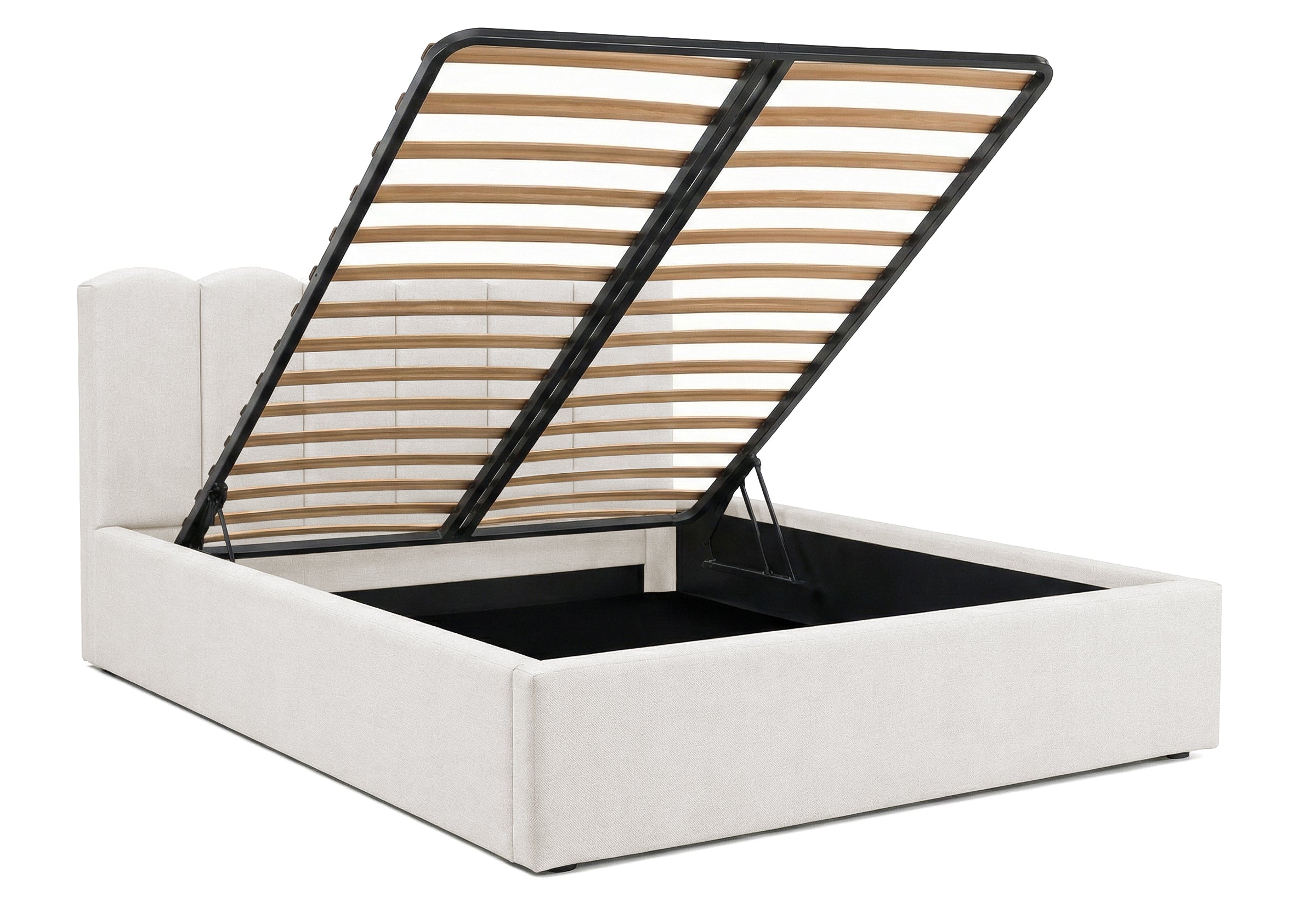 Pat Tapițat PRINCESS, cu somieră rabatabilă și ladă de depozitare, #color_Ivoar-Mystery