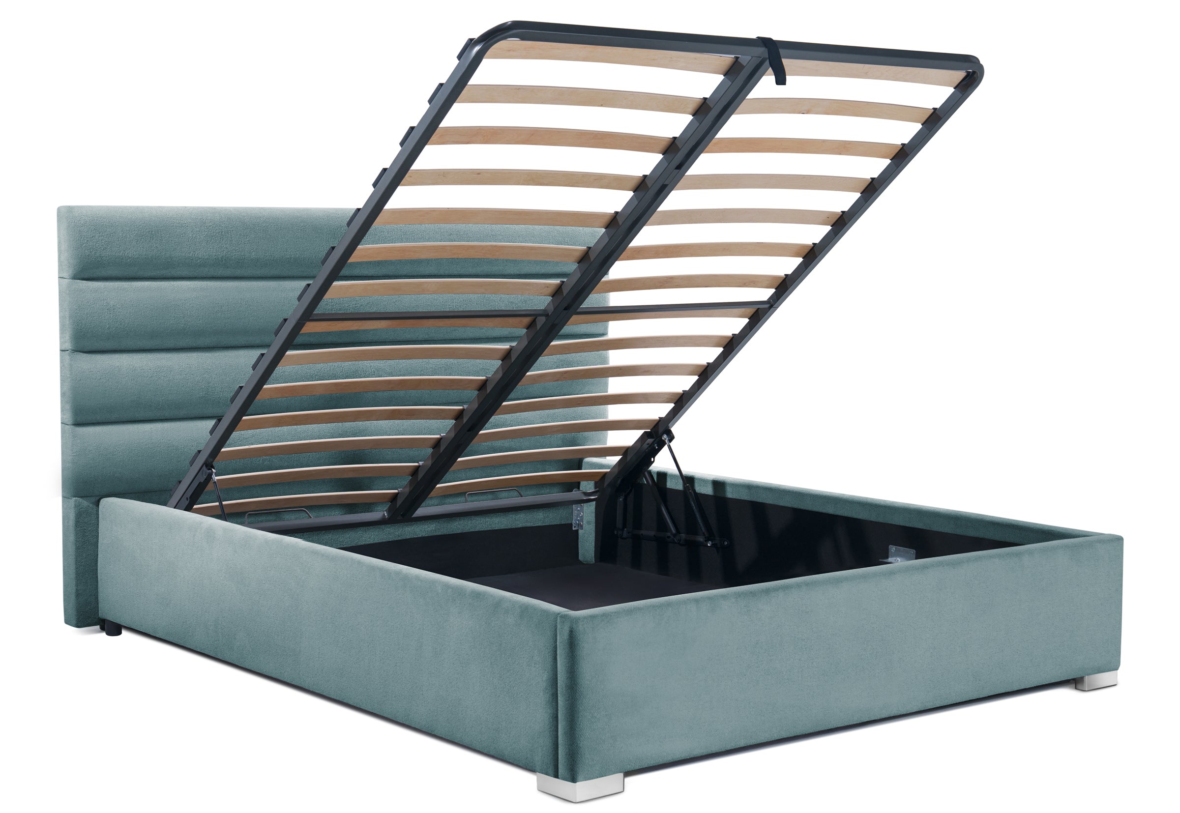 Pat Tapițat DIESIS , cu somieră rabatabilă și ladă de depozitare, #color_Albastru-Deschis-Mystery