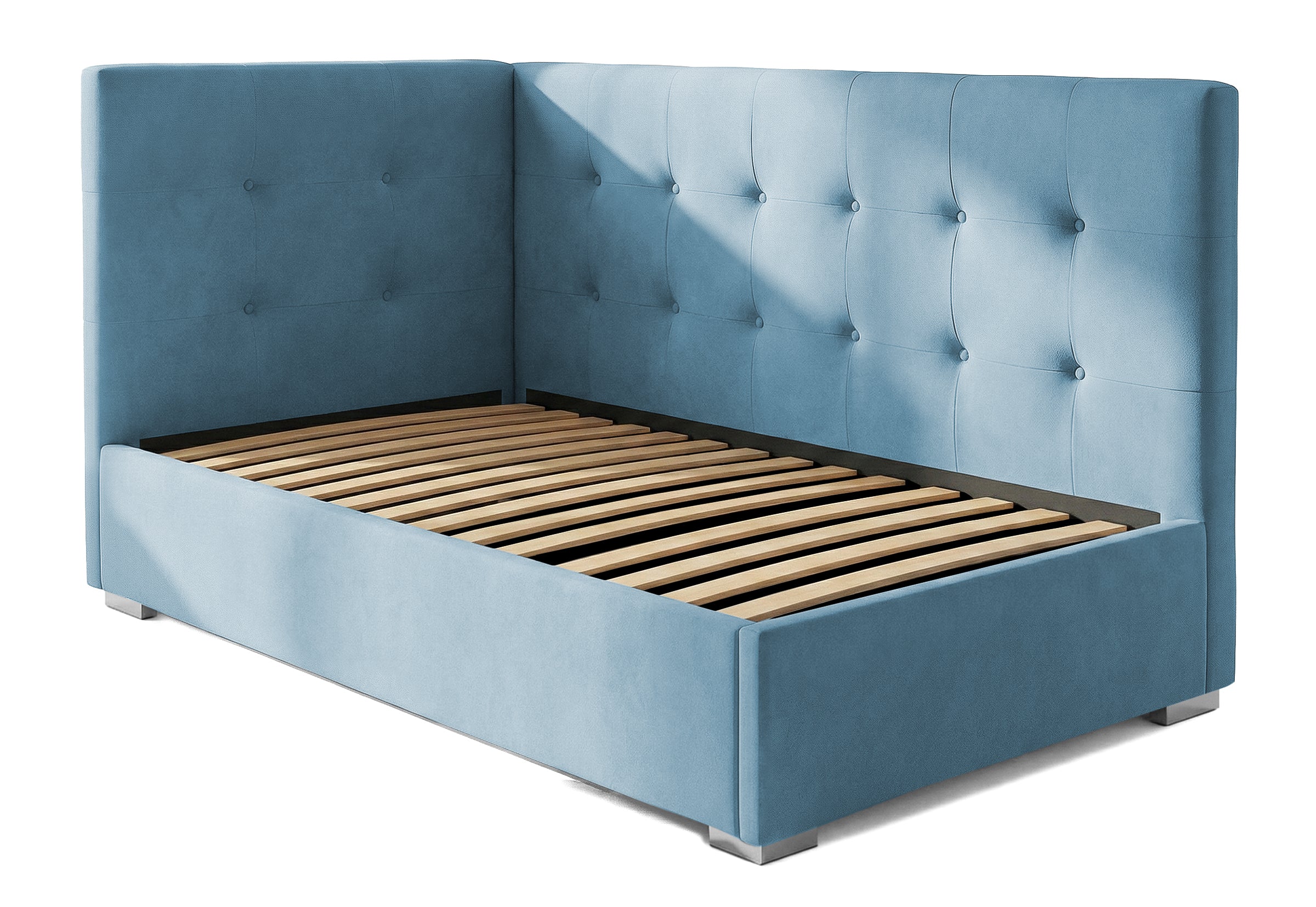 Pat Tapițat Lille de colț, cu somieră rabatabilă și ladă depozitare, #color_Swing-Albastru