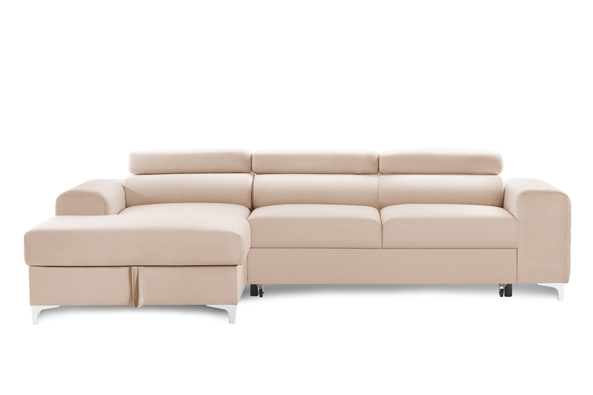 Colțar Extensibil LOFT, cu lada depozitare, tetiere reglabile, 295x170x95 cm, #color_Bej-Velluto