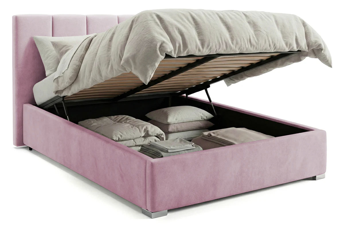 Pat Tapițat Luna, cu somieră rabatabilă și ladă de depozitare, 140x200 cm, Lavanda - Outlet