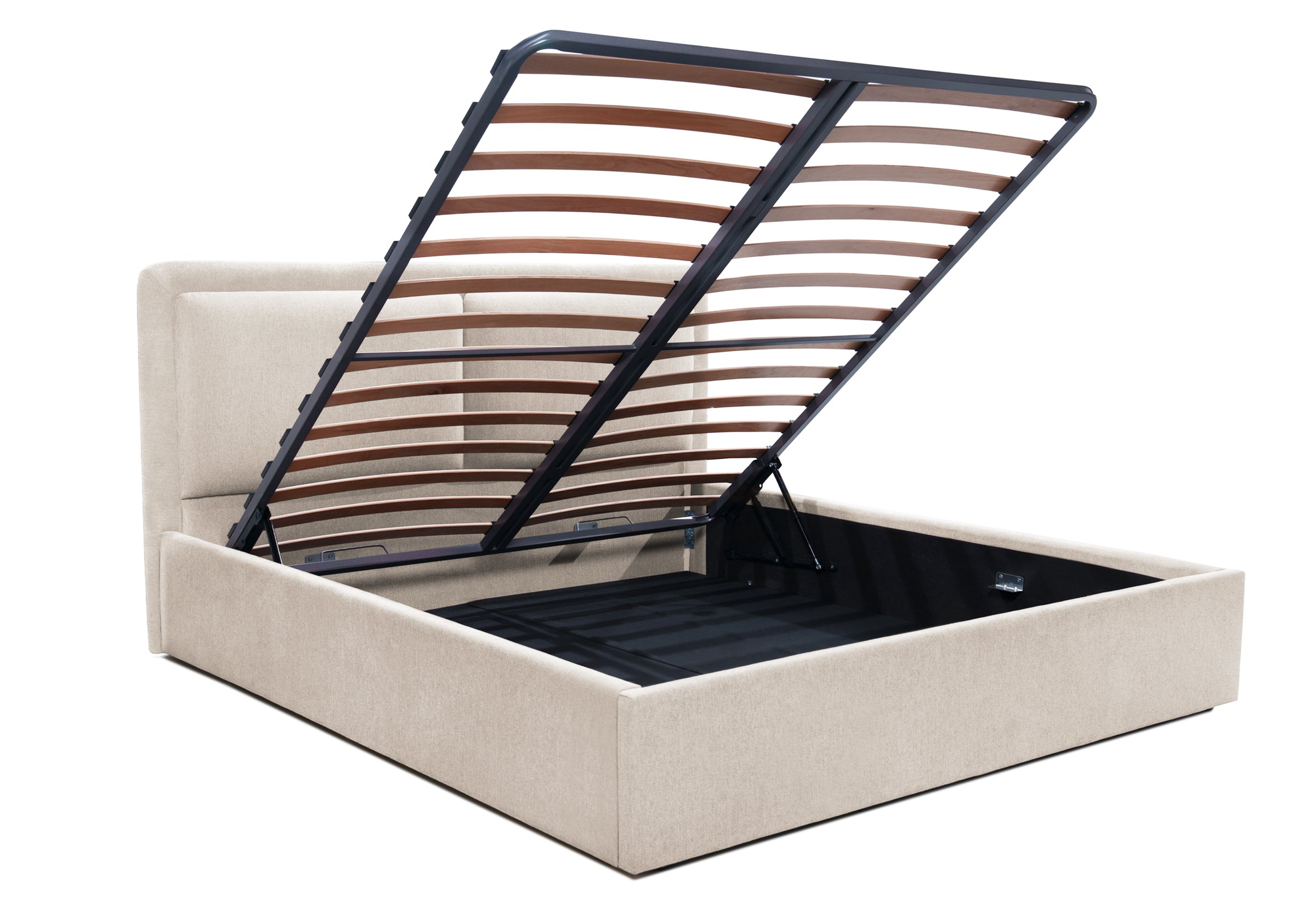 Pat Tapițat PIEMONTE, cu somieră rabatabilă și ladă de depozitare, #color_loft-crem