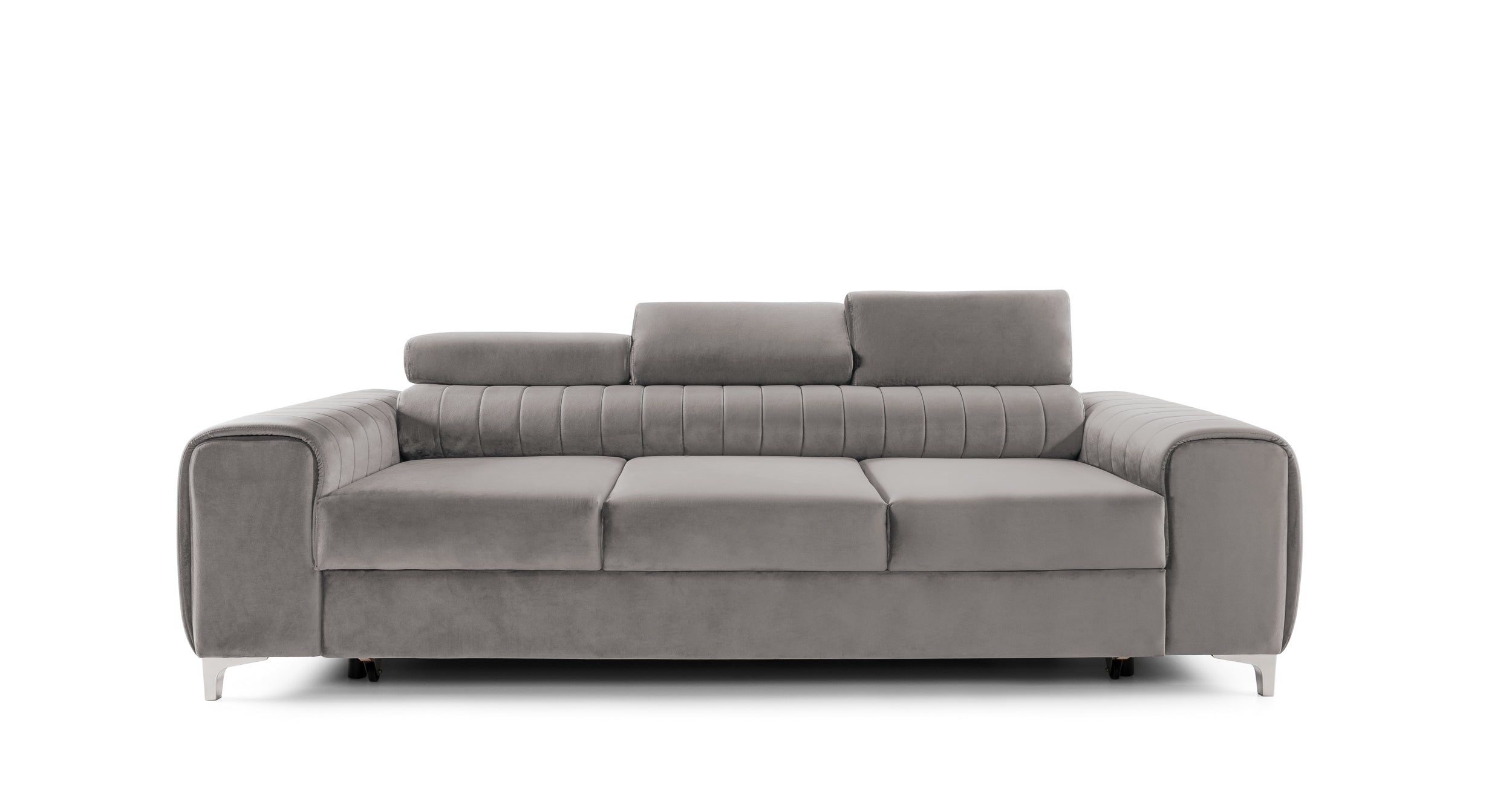 Canapea Extensibilă 3 locuri TIME, cu tetiere reglabile, cu suport lombar, 255x97x94 cm #color_Gri-Silver-Velluto