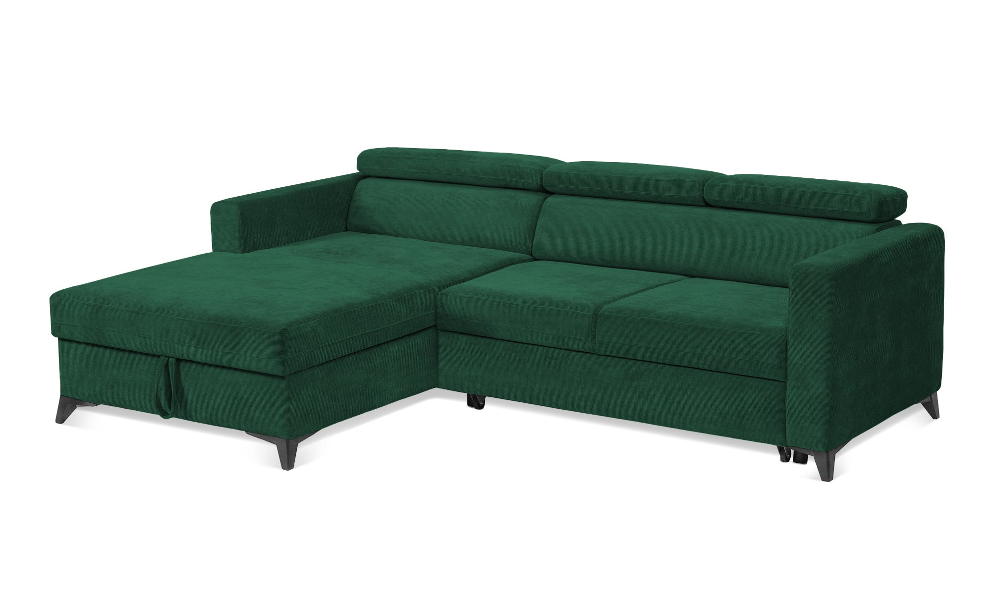 Colțar Extensibil MIZZONI, cu lada depozitare, variante stânga/dreapta, tetiere reglabile, 250 x 175 x 94 cm #color_Verde-Run-Again