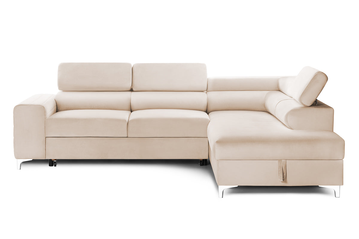 Colțar Extensibil TIME, cu lada depozitare, tetiere reglabile, 285x220x95 cm, #color_Bej-Velluto